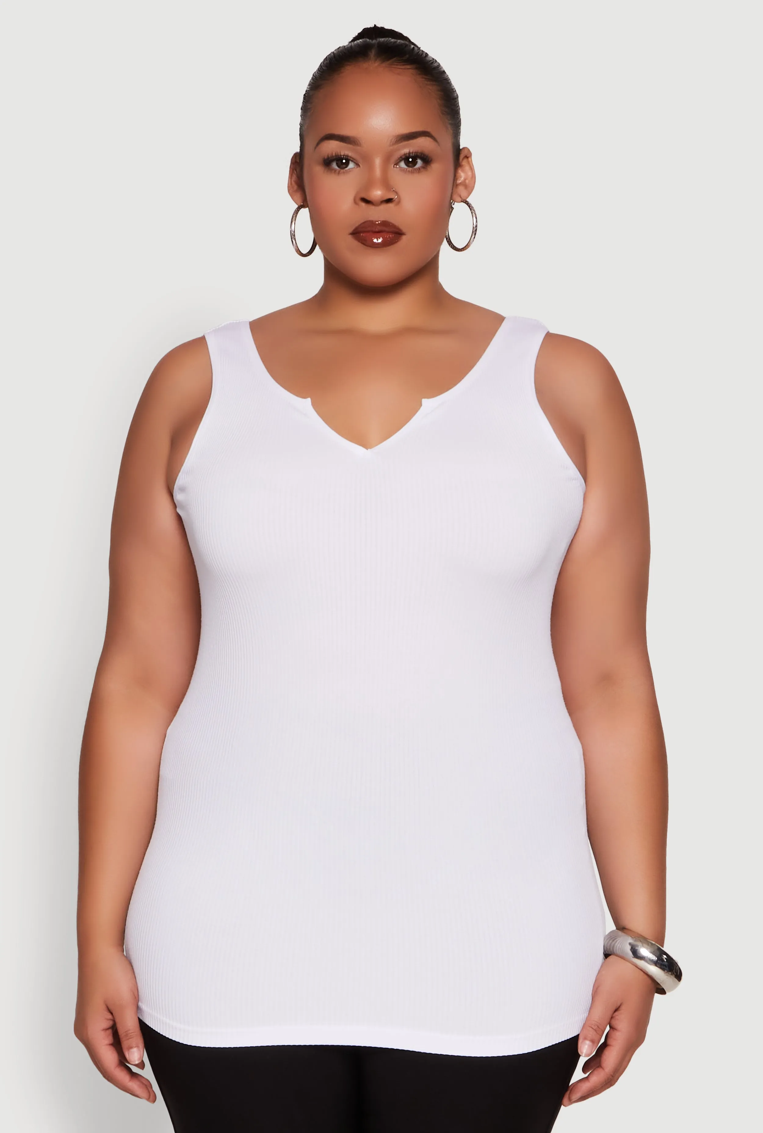 Plus Size Seamless Rib Knit Notch Neck Tank Top sold by Rainbow product image thumbnail 2