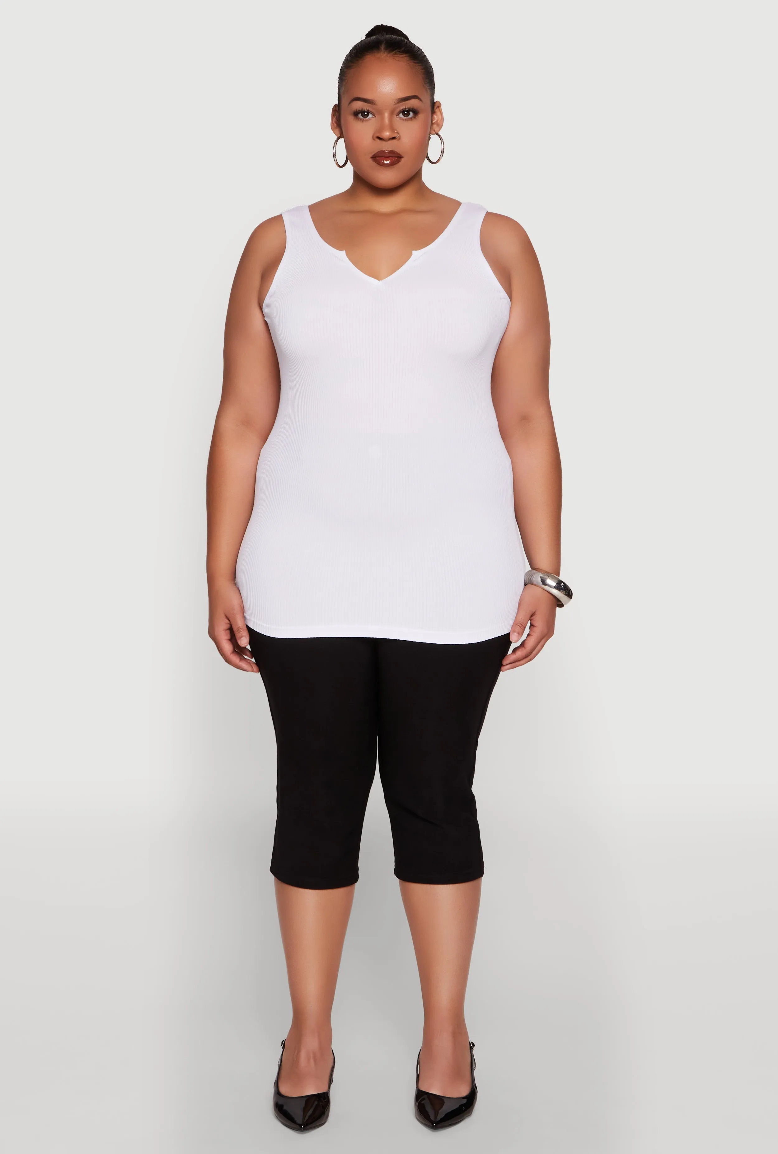 Plus Size Seamless Rib Knit Notch Neck Tank Top sold by Rainbow product image thumbnail 3