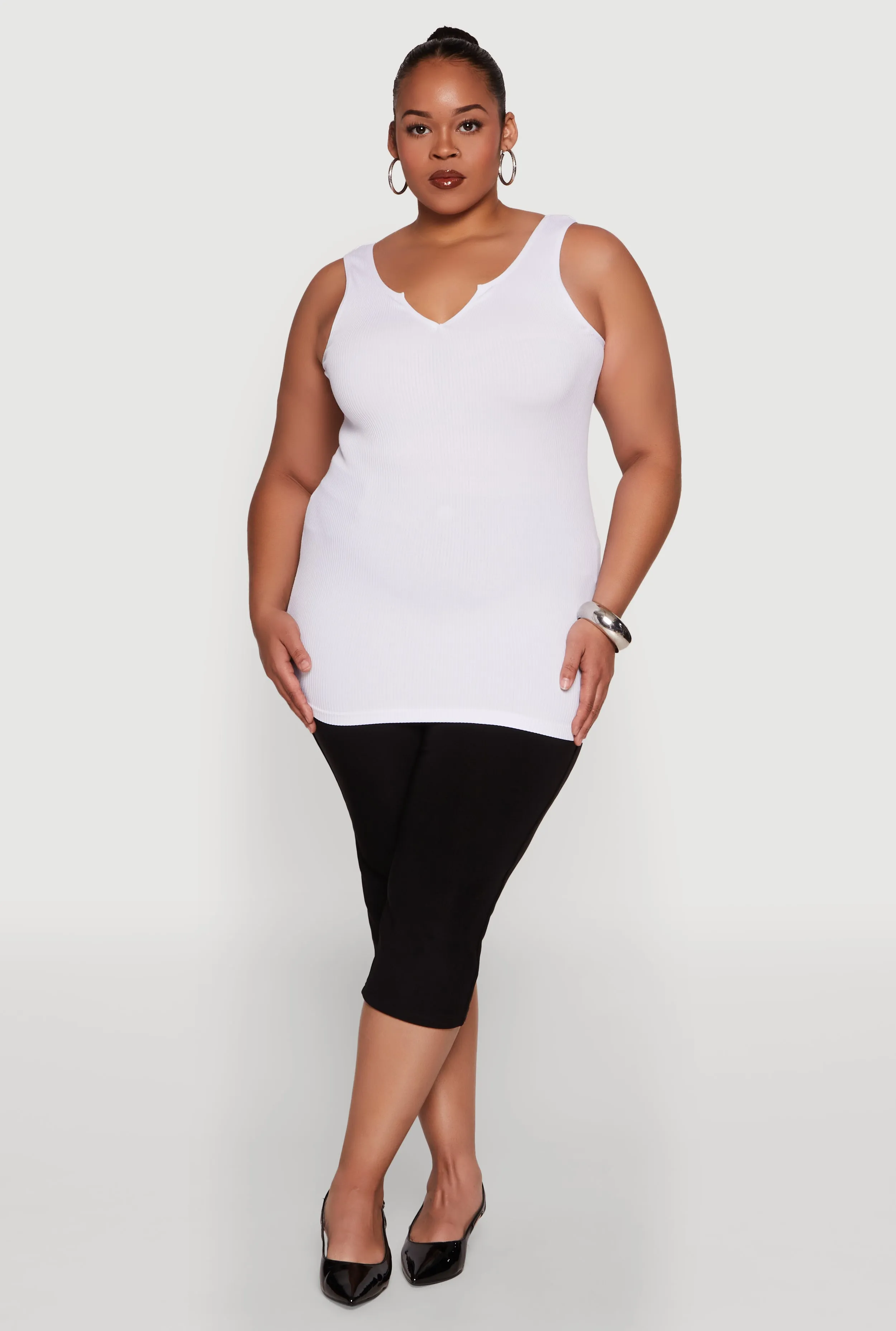 Plus Size Seamless Rib Knit Notch Neck Tank Top sold by Rainbow