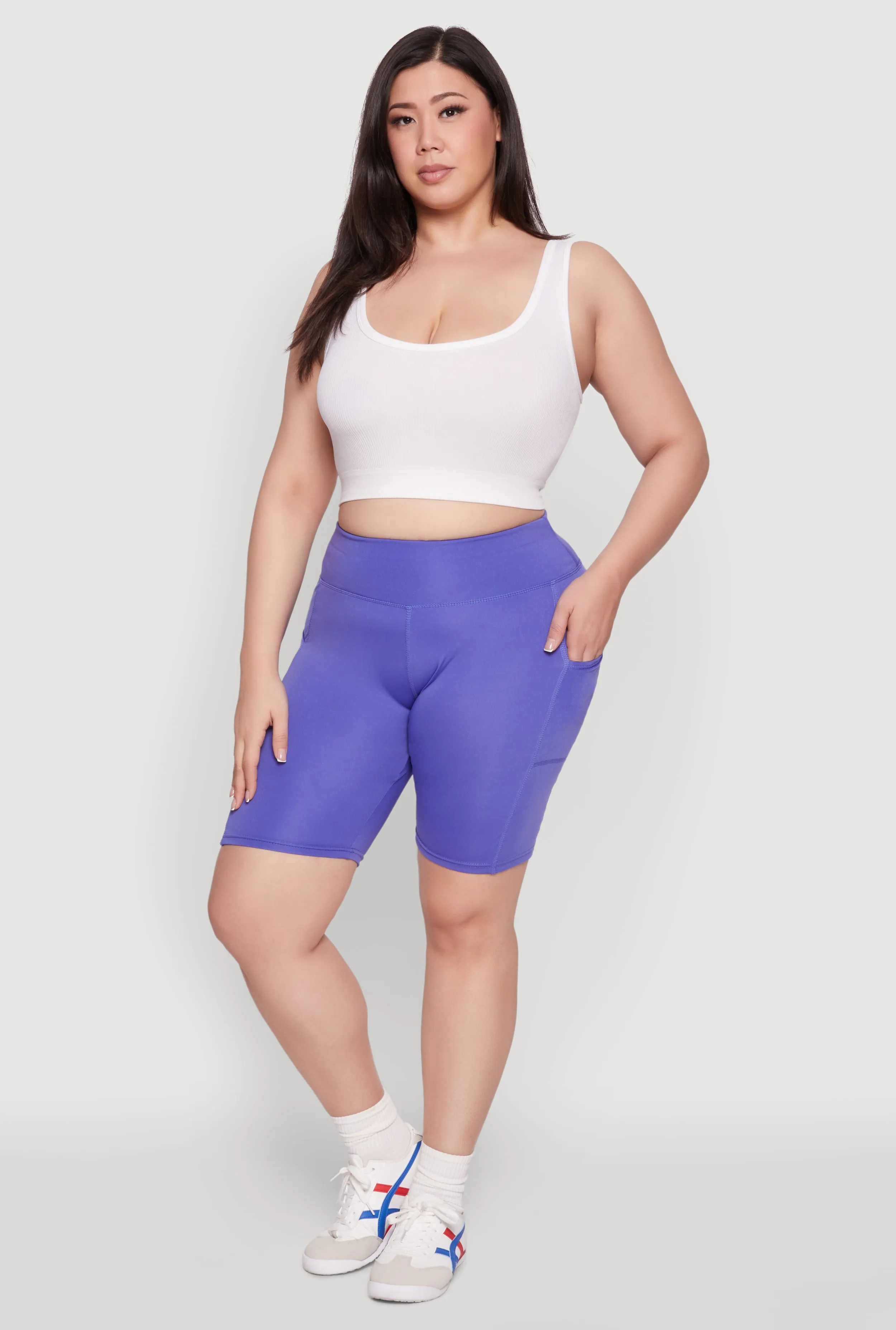 Plus Size Cell Phone Pocket High Waisted Biker Shorts sold by Rainbow