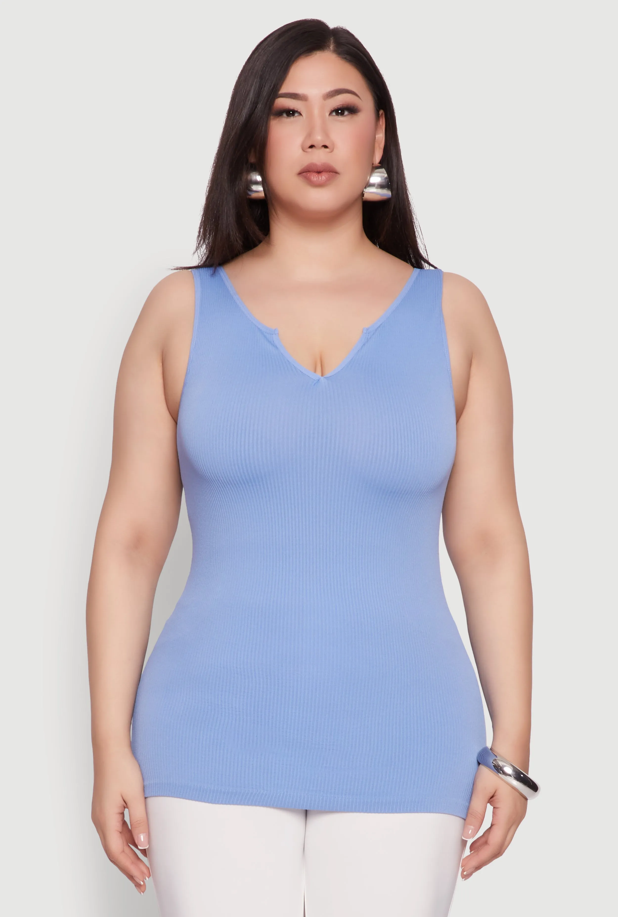 Plus Size Seamless Rib Knit Notch Neck Tank Top sold by Rainbow product image thumbnail 2