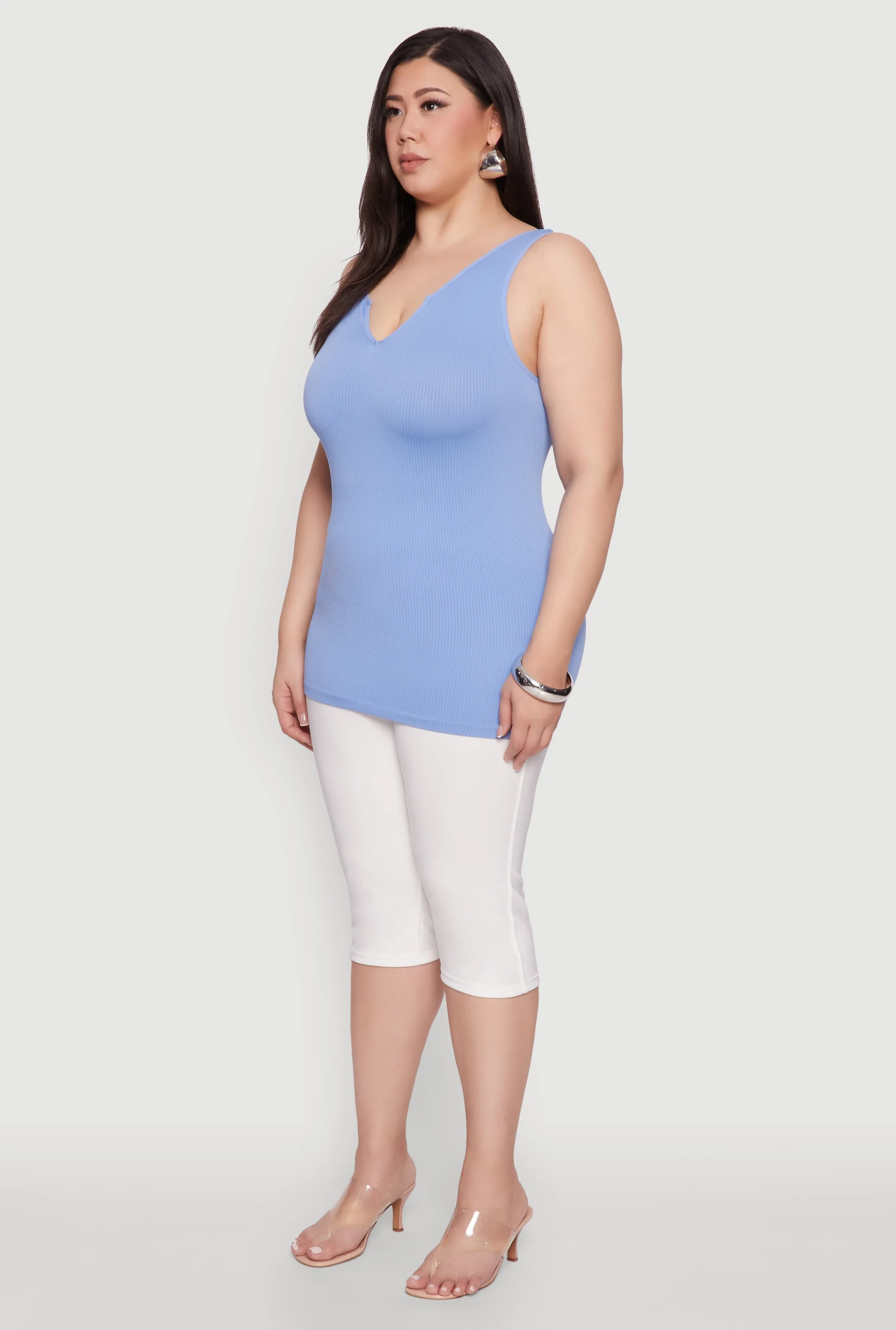 Plus Size Seamless Rib Knit Notch Neck Tank Top sold by Rainbow product image thumbnail 5