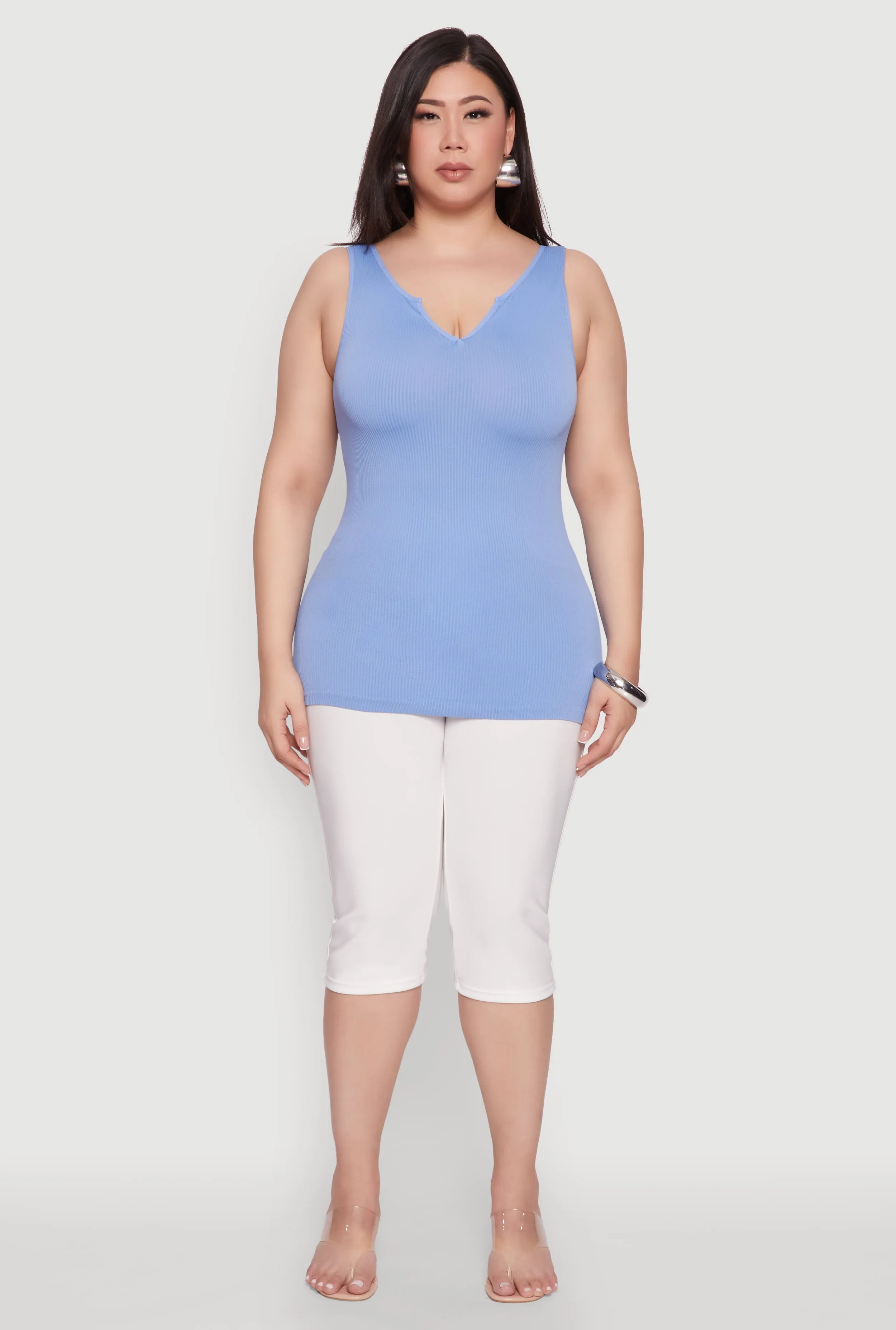Plus Size Seamless Rib Knit Notch Neck Tank Top sold by Rainbow product image thumbnail 3