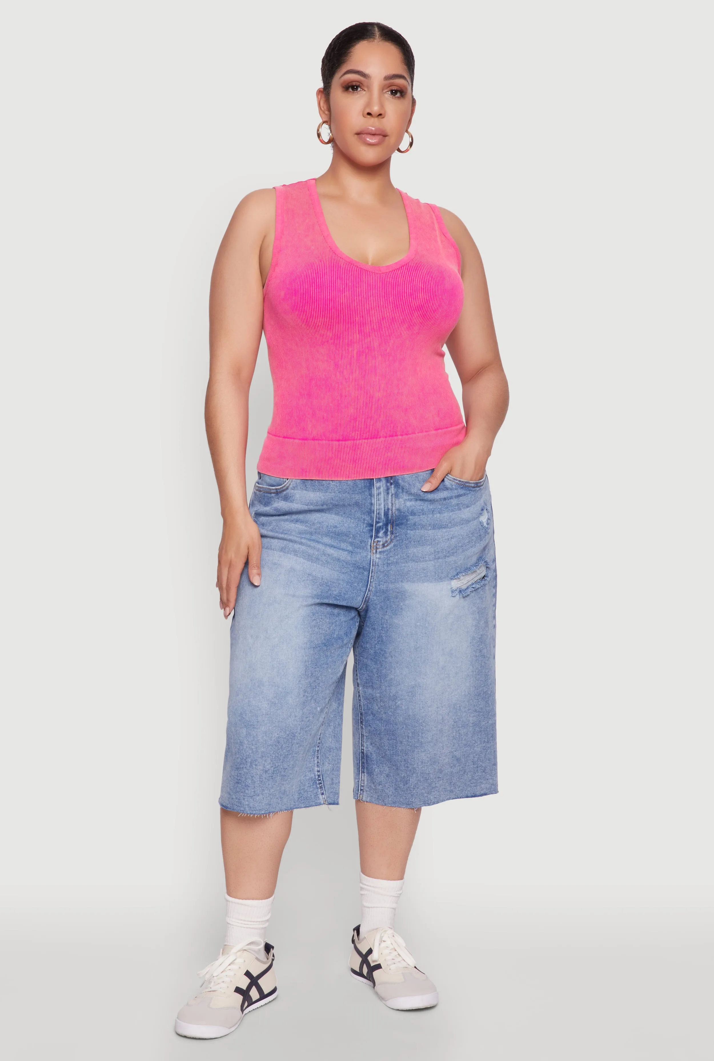 Plus Size Seamless Mineral Wash V Neck Tank Top sold by Rainbow