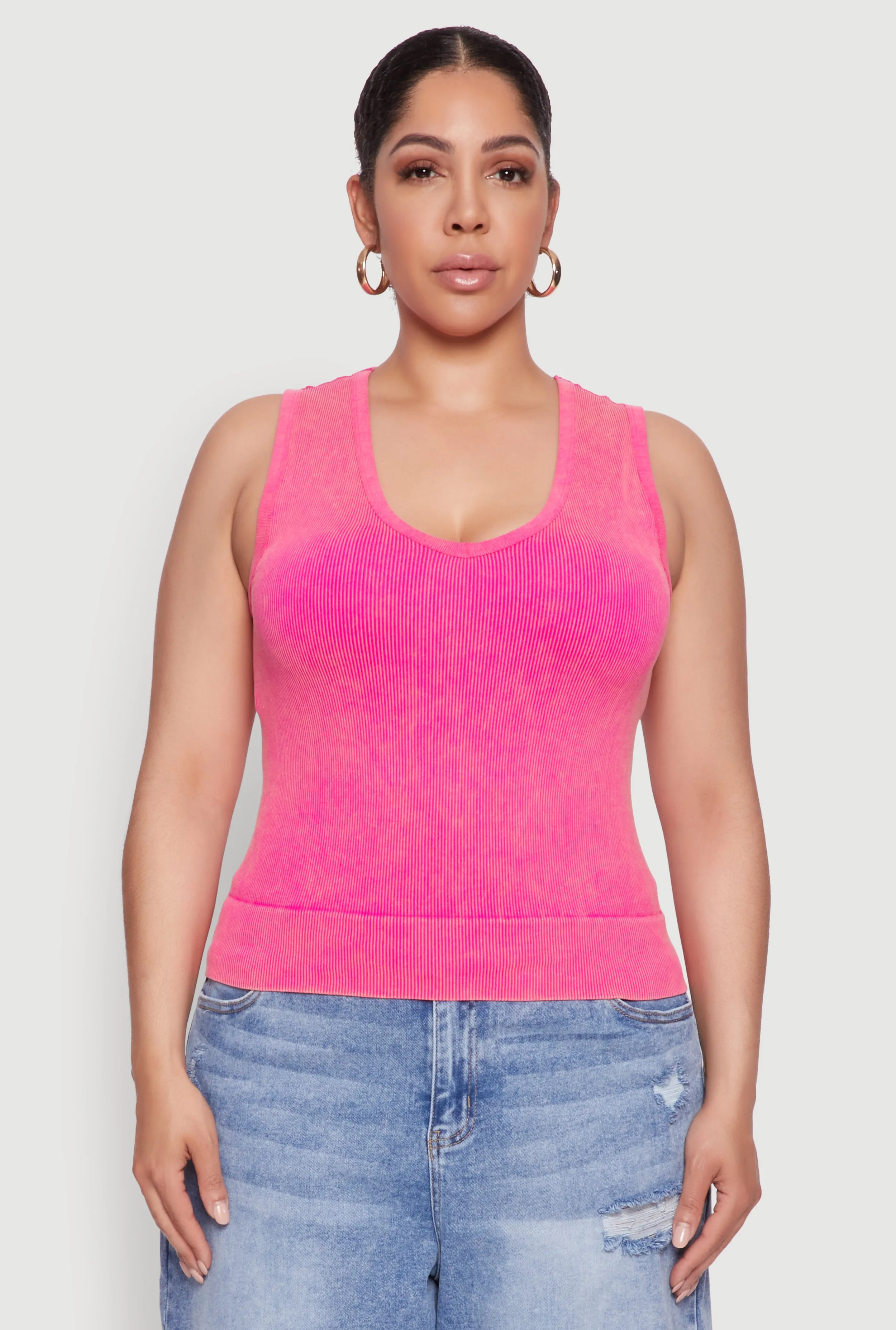 Plus Size Seamless Mineral Wash V Neck Tank Top sold by Rainbow product image thumbnail 2