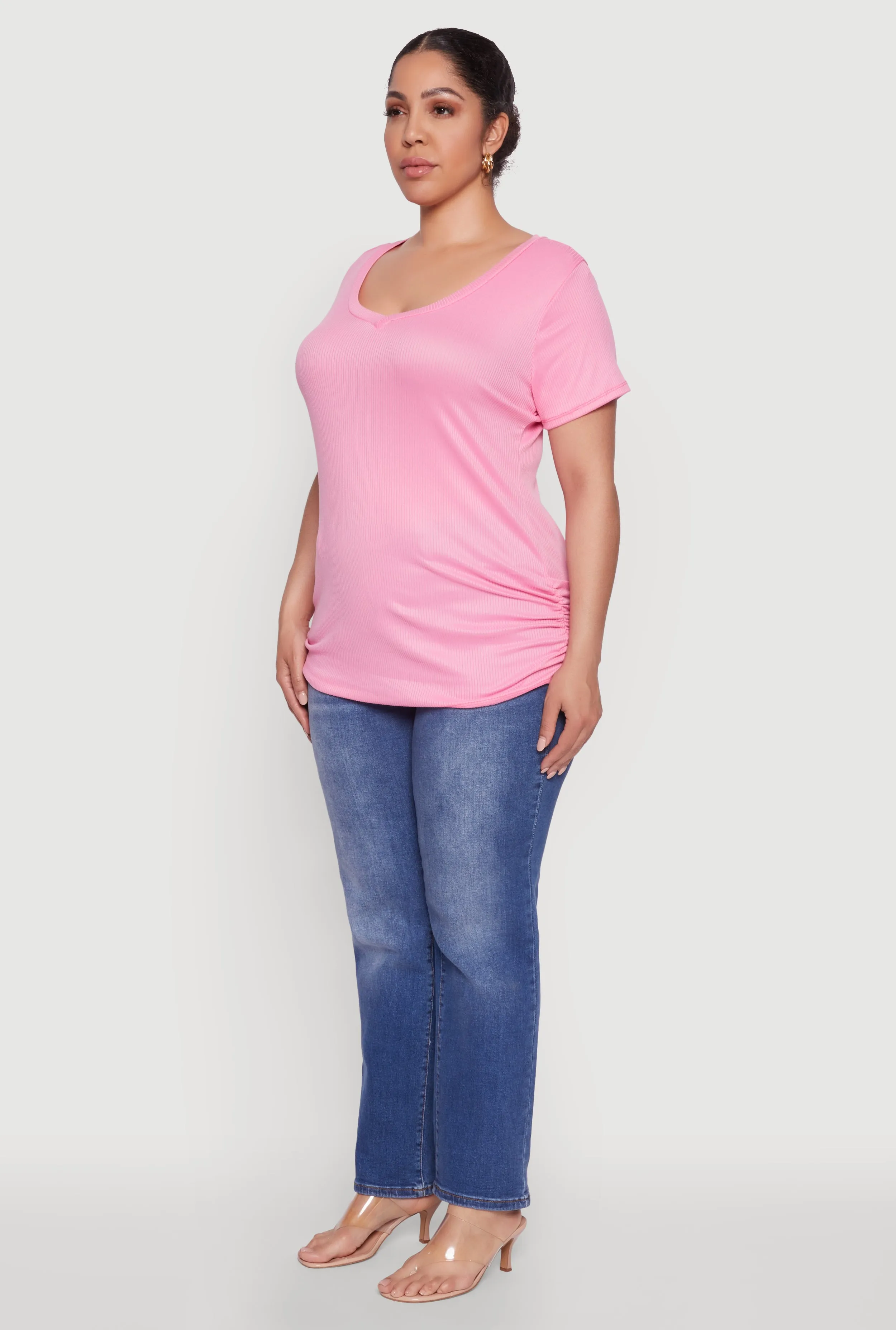 Plus Size Ribbed Knit Ruched Tee sold by Rainbow product image thumbnail 5