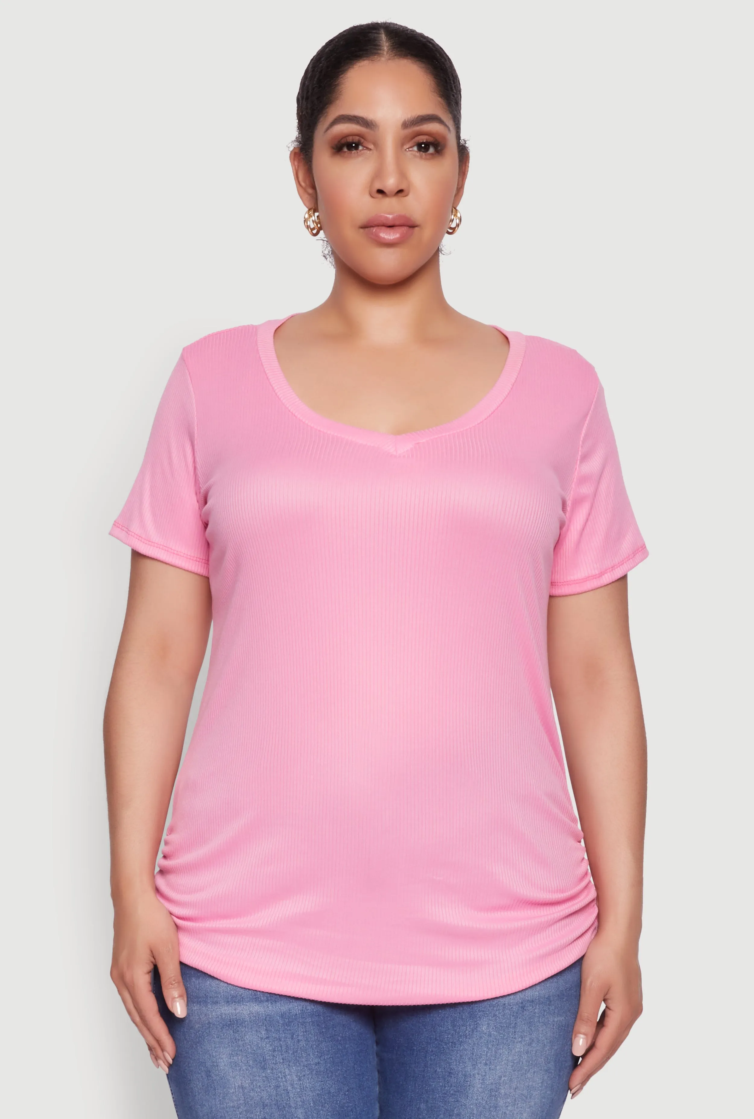 Plus Size Ribbed Knit Ruched Tee sold by Rainbow product image thumbnail 2