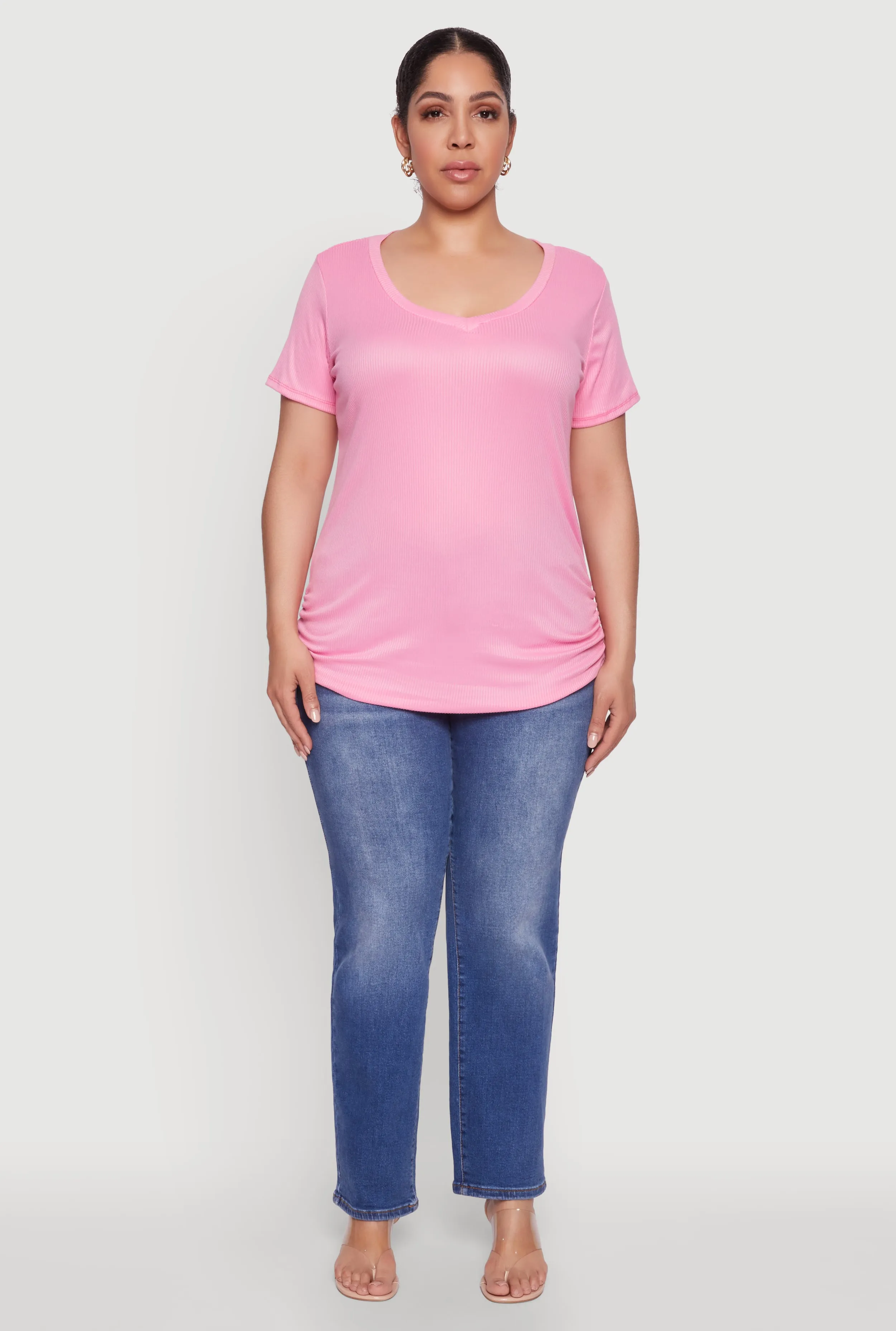Plus Size Ribbed Knit Ruched Tee sold by Rainbow product image thumbnail 3