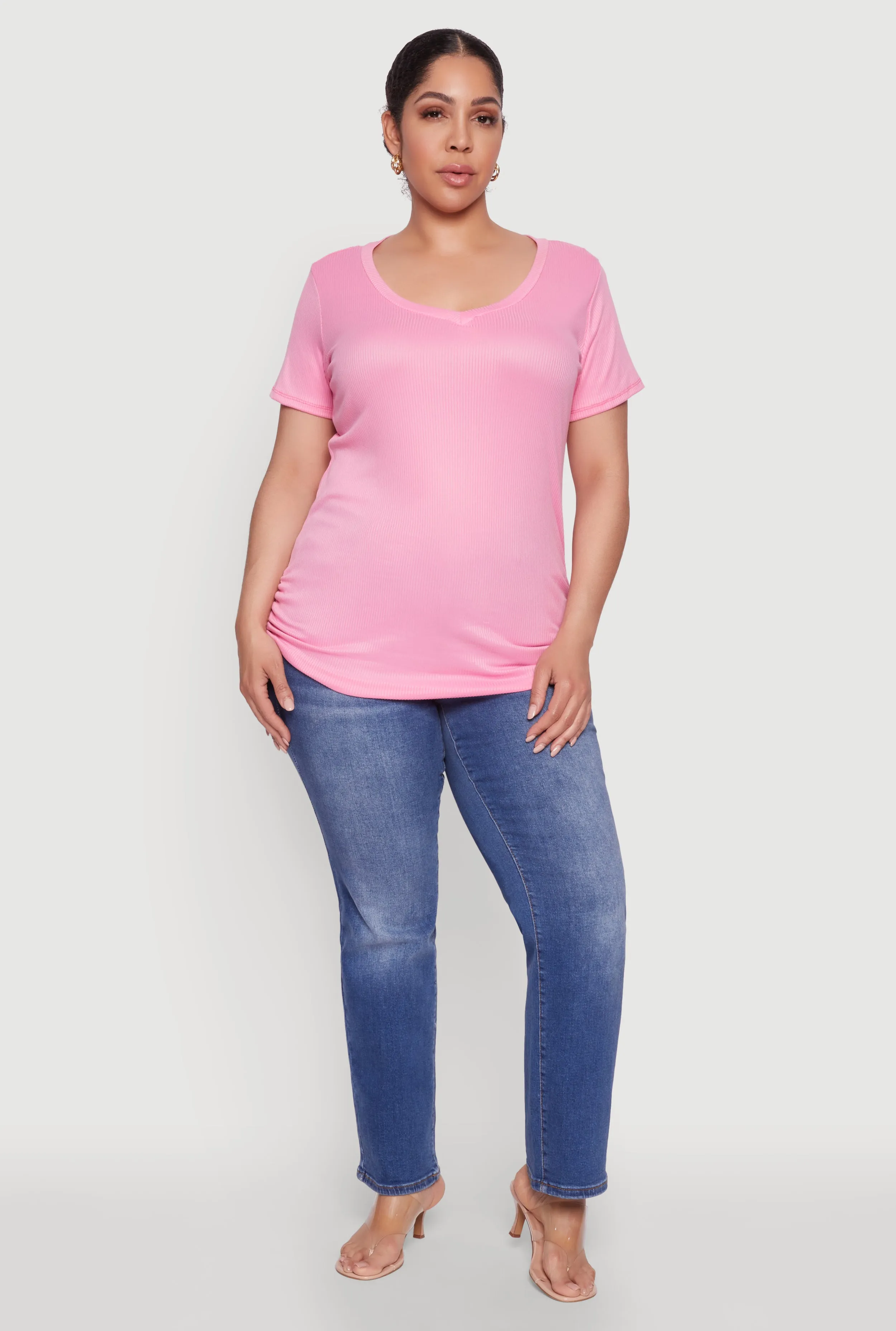 Plus Size Ribbed Knit Ruched Tee sold by Rainbow