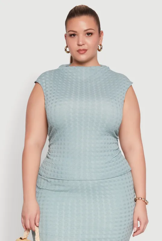 Plus Size Textured Knit Mock Neck Tank Top sold by Rainbow