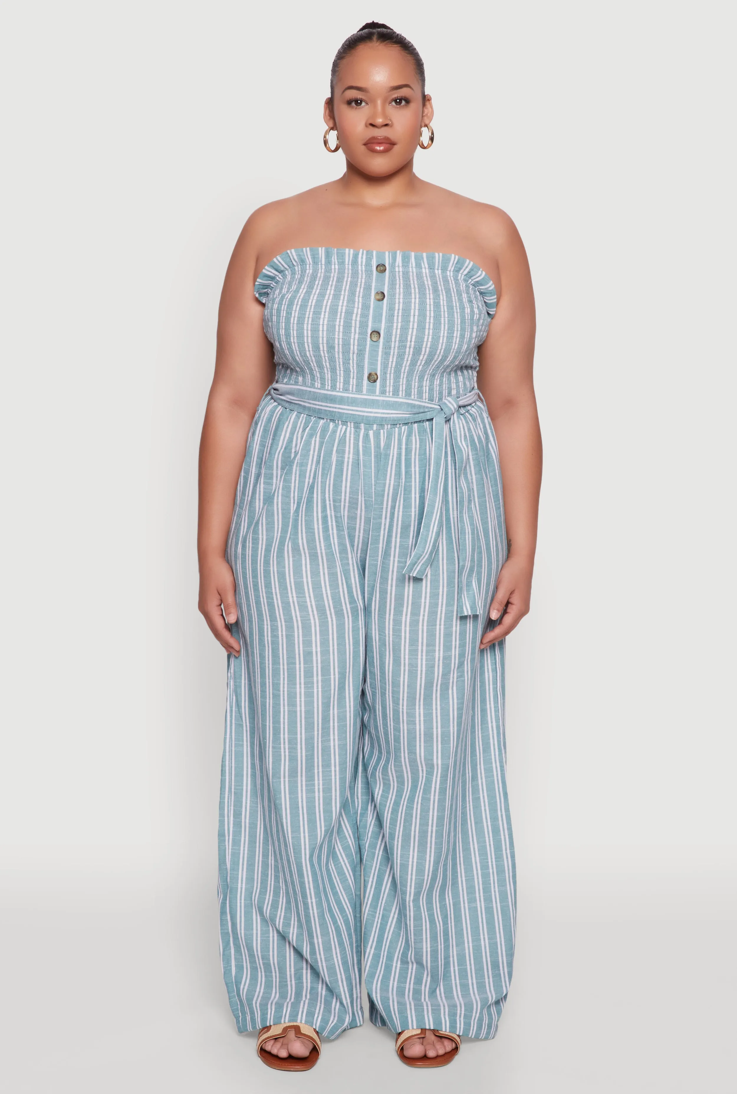 Plus Size Smocked Pinstripe Jumpsuit sold by Rainbow product image thumbnail 2