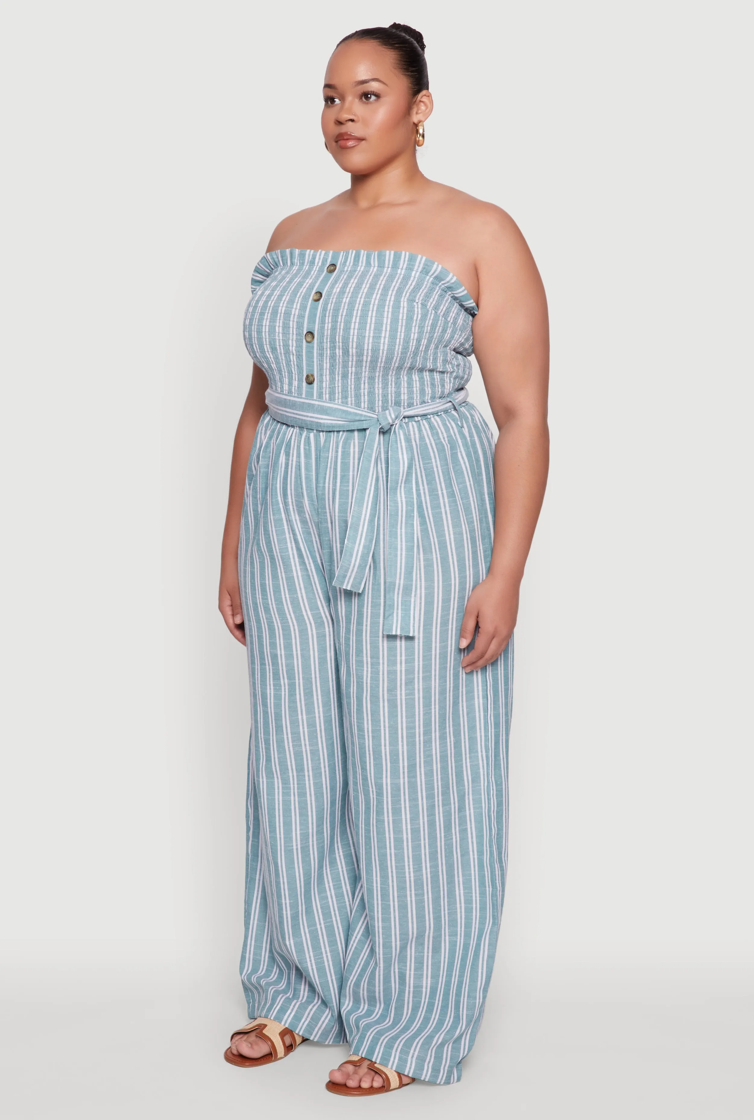 Plus Size Smocked Pinstripe Jumpsuit sold by Rainbow product image thumbnail 3