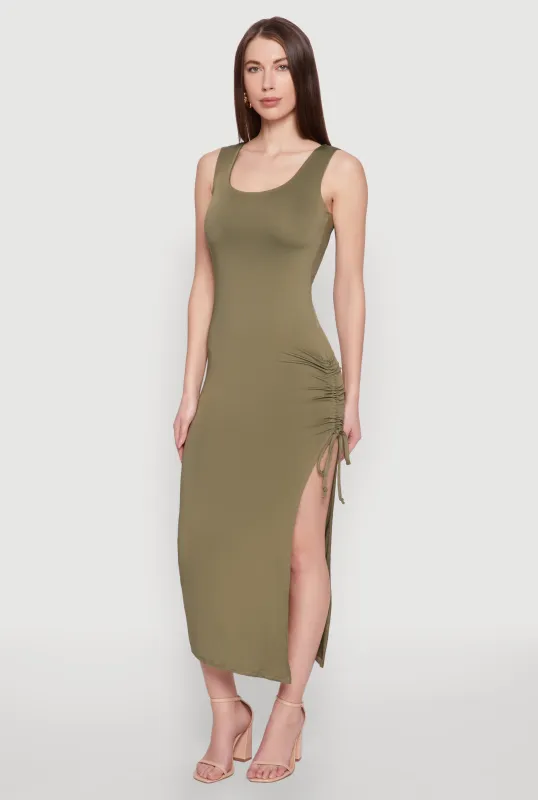 Side Slit Ruched Maxi Tank Dress sold by Rainbow
