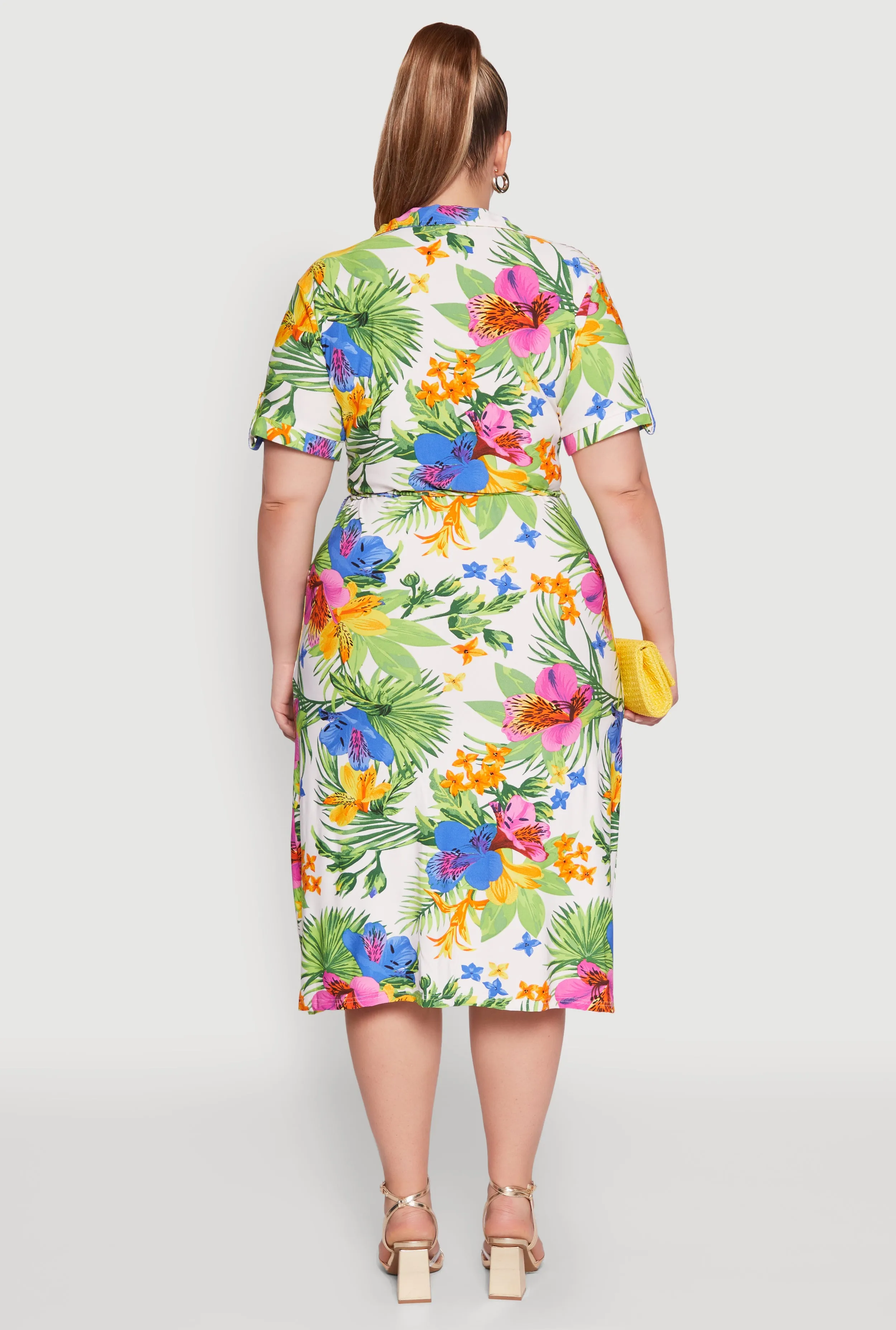 Plus Size Tie Waist Belted Floral Print Shirt Dress sold by Rainbow product image thumbnail 5