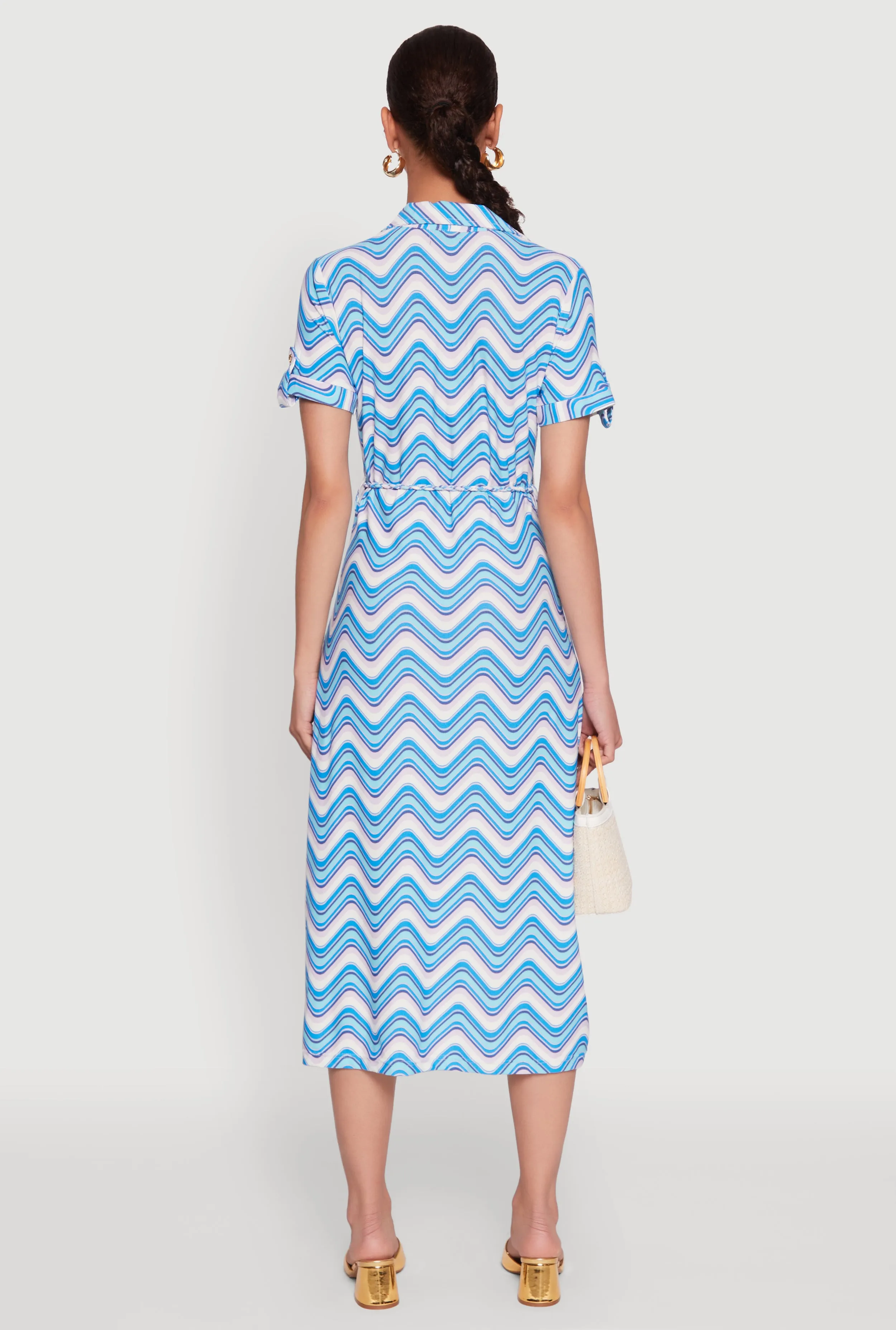 Wavy Striped Tie Waist Belted Dress sold by Rainbow product image thumbnail 5