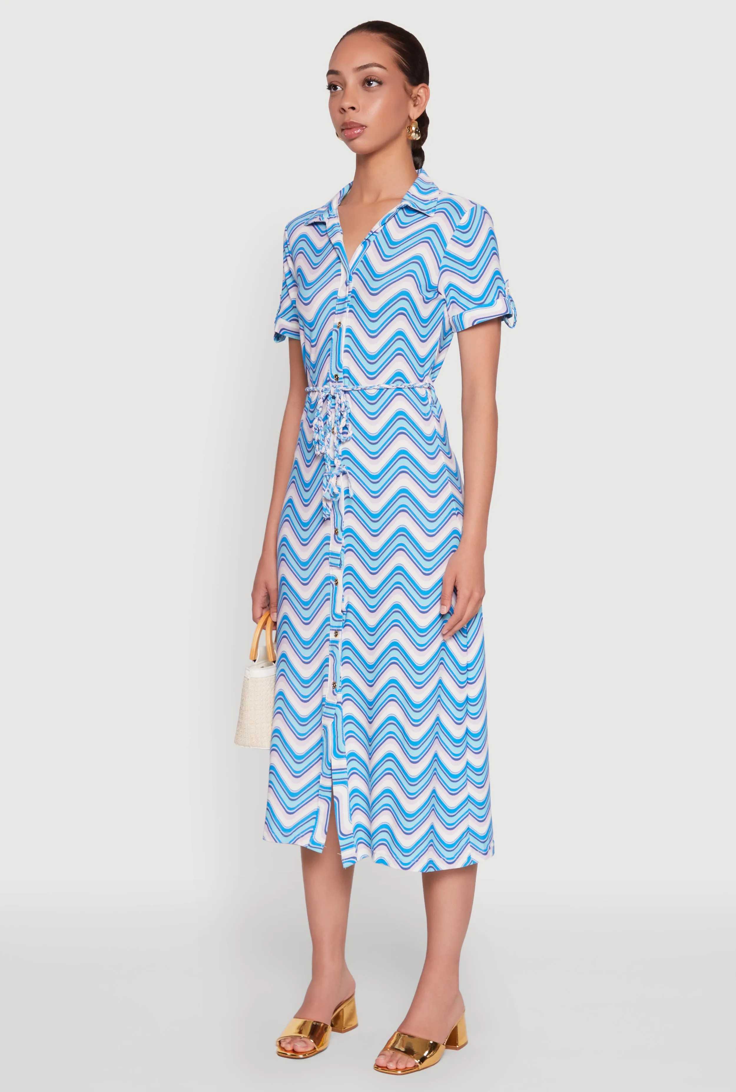 Wavy Striped Tie Waist Belted Dress sold by Rainbow product image thumbnail 3