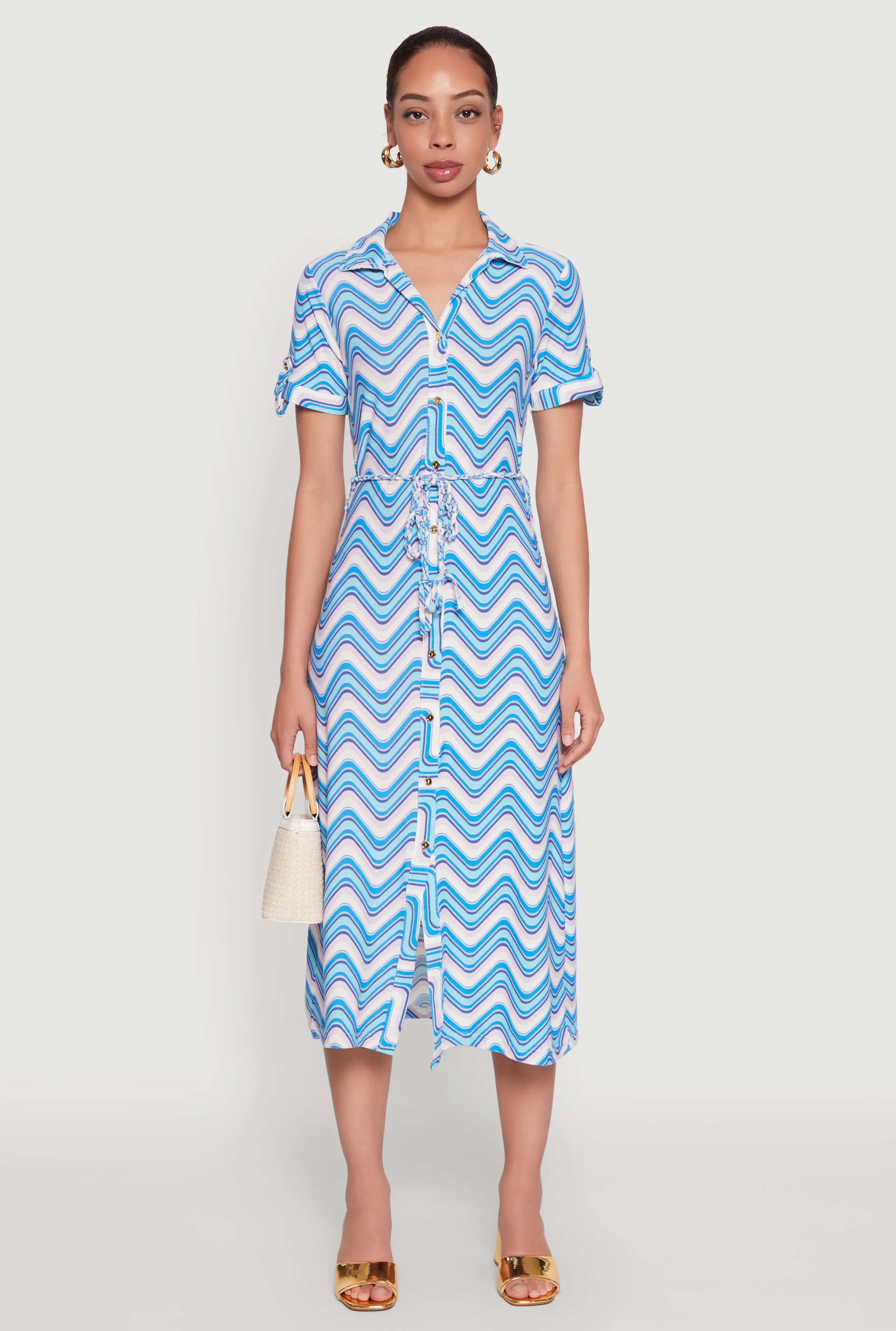 Wavy Striped Tie Waist Belted Dress sold by Rainbow product image thumbnail 2