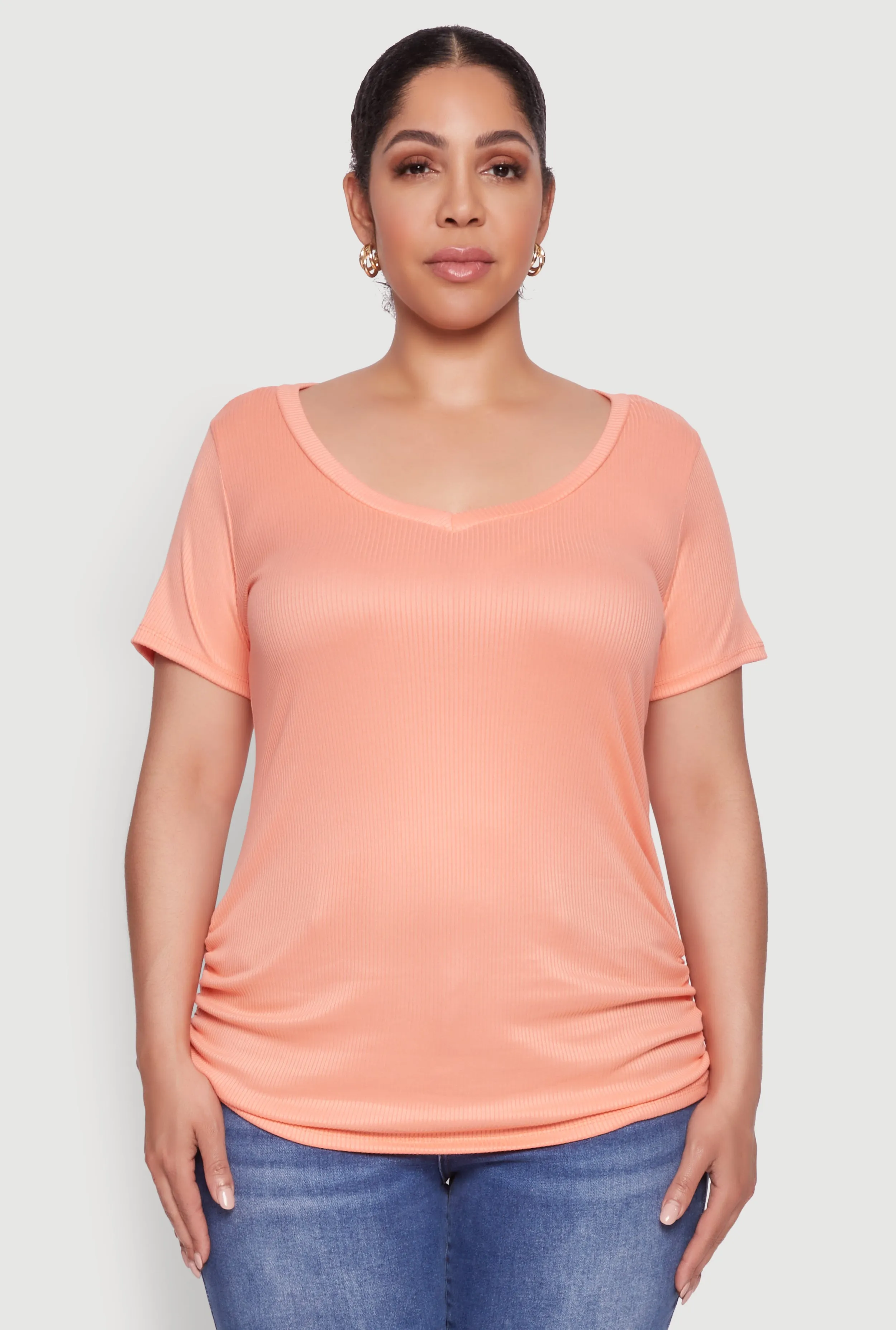 Plus Size Ribbed Knit Ruched Tee sold by Rainbow product image thumbnail 2