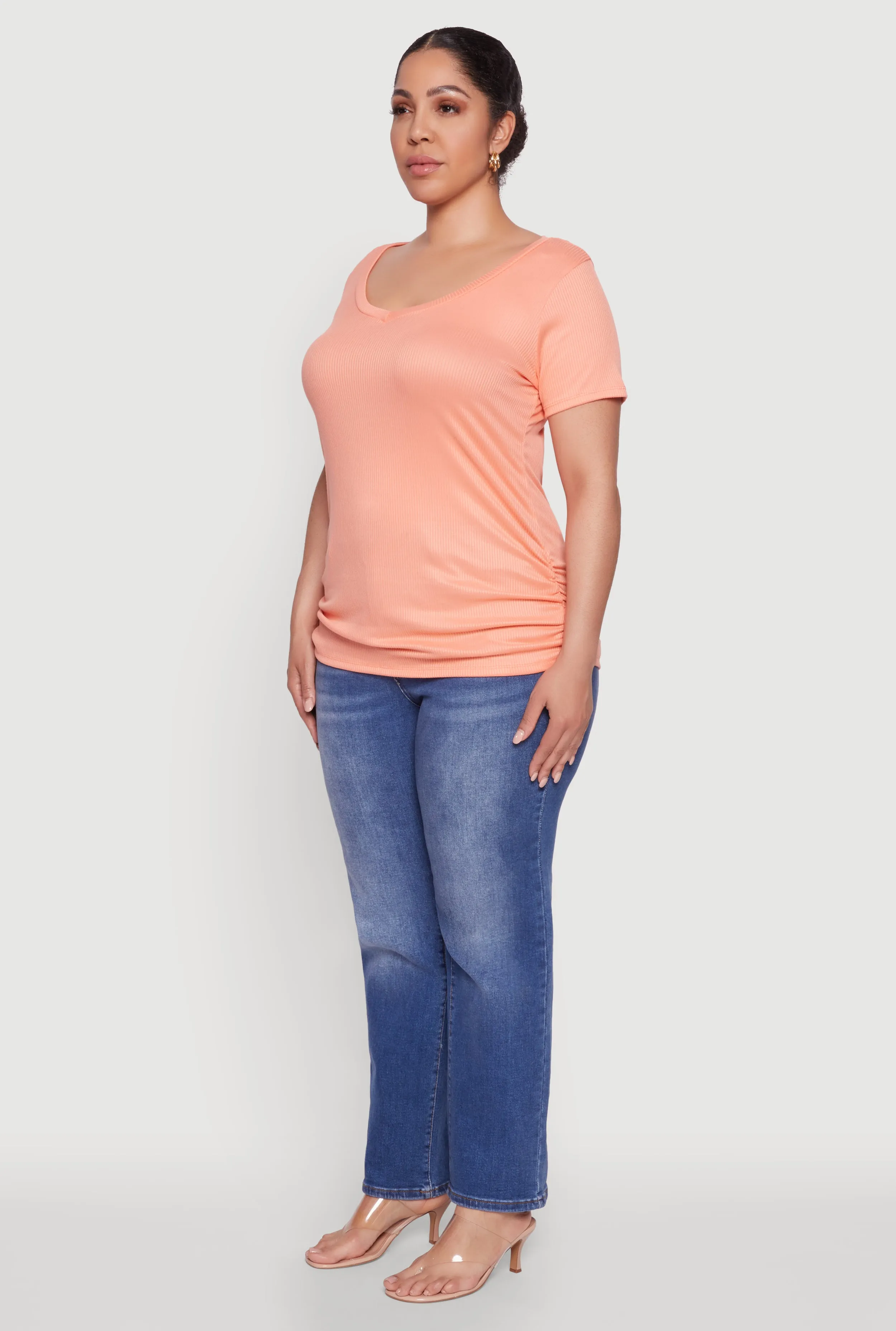 Plus Size Ribbed Knit Ruched Tee sold by Rainbow product image thumbnail 5