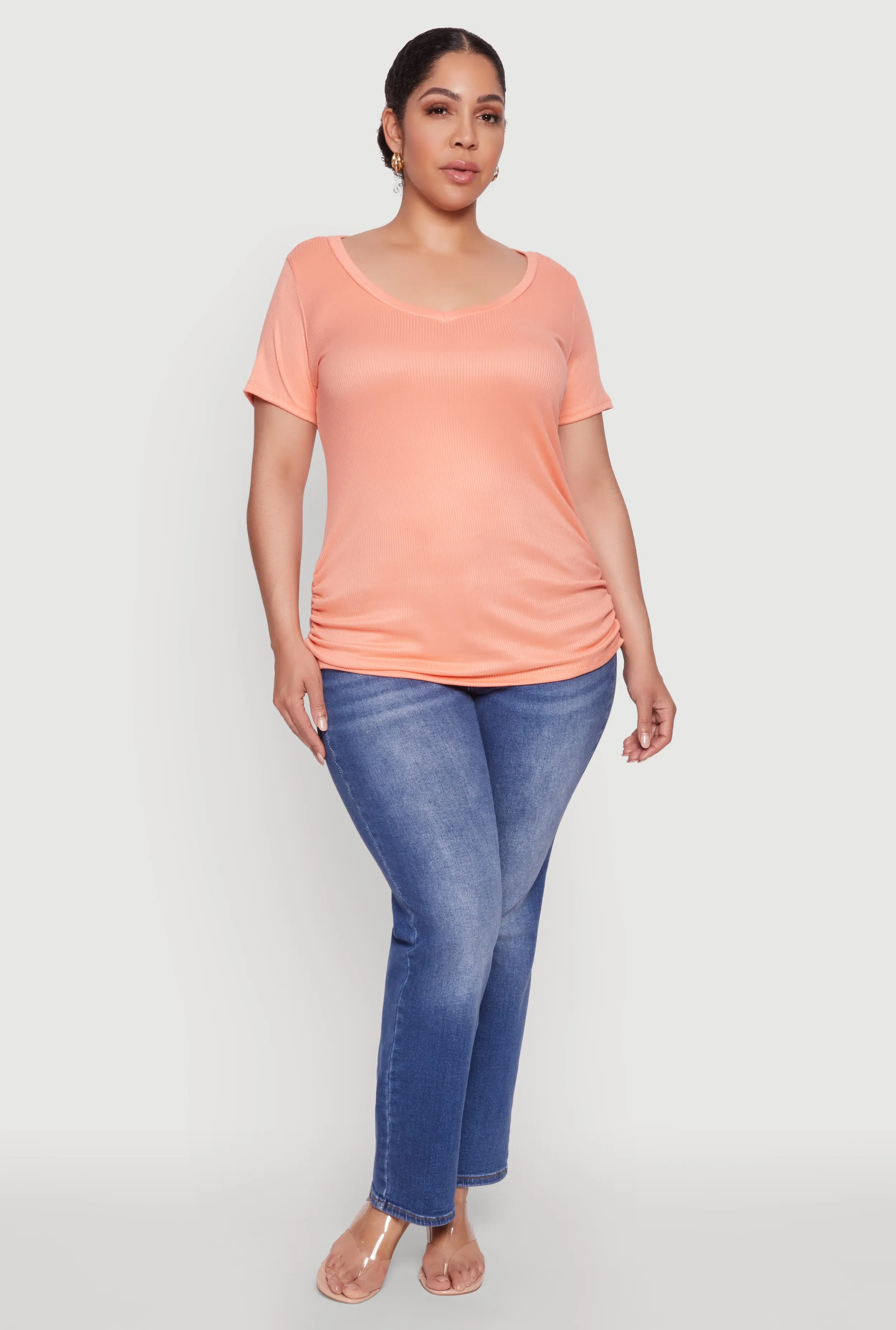Plus Size Ribbed Knit Ruched Tee sold by Rainbow