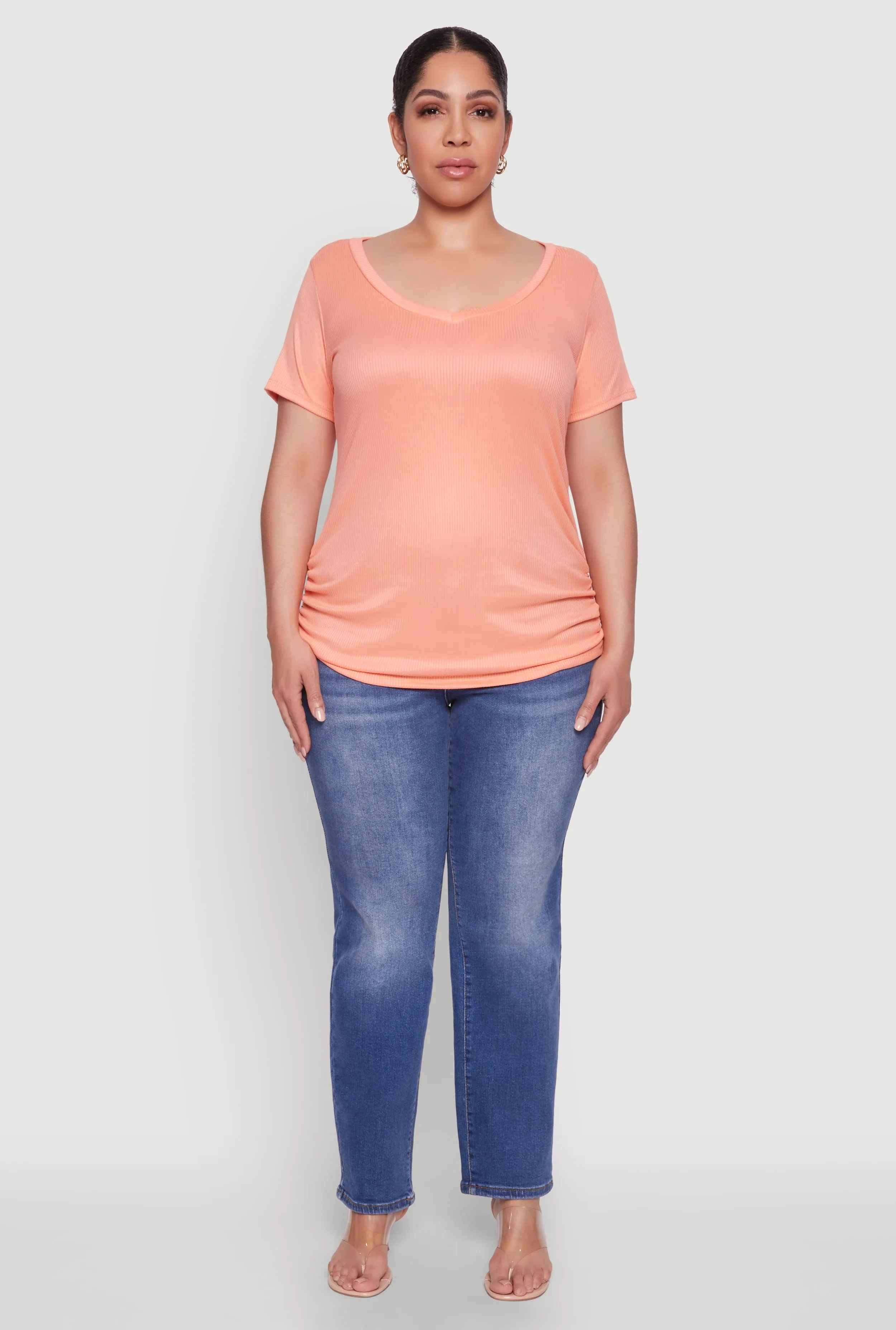 Plus Size Ribbed Knit Ruched Tee sold by Rainbow product image thumbnail 3