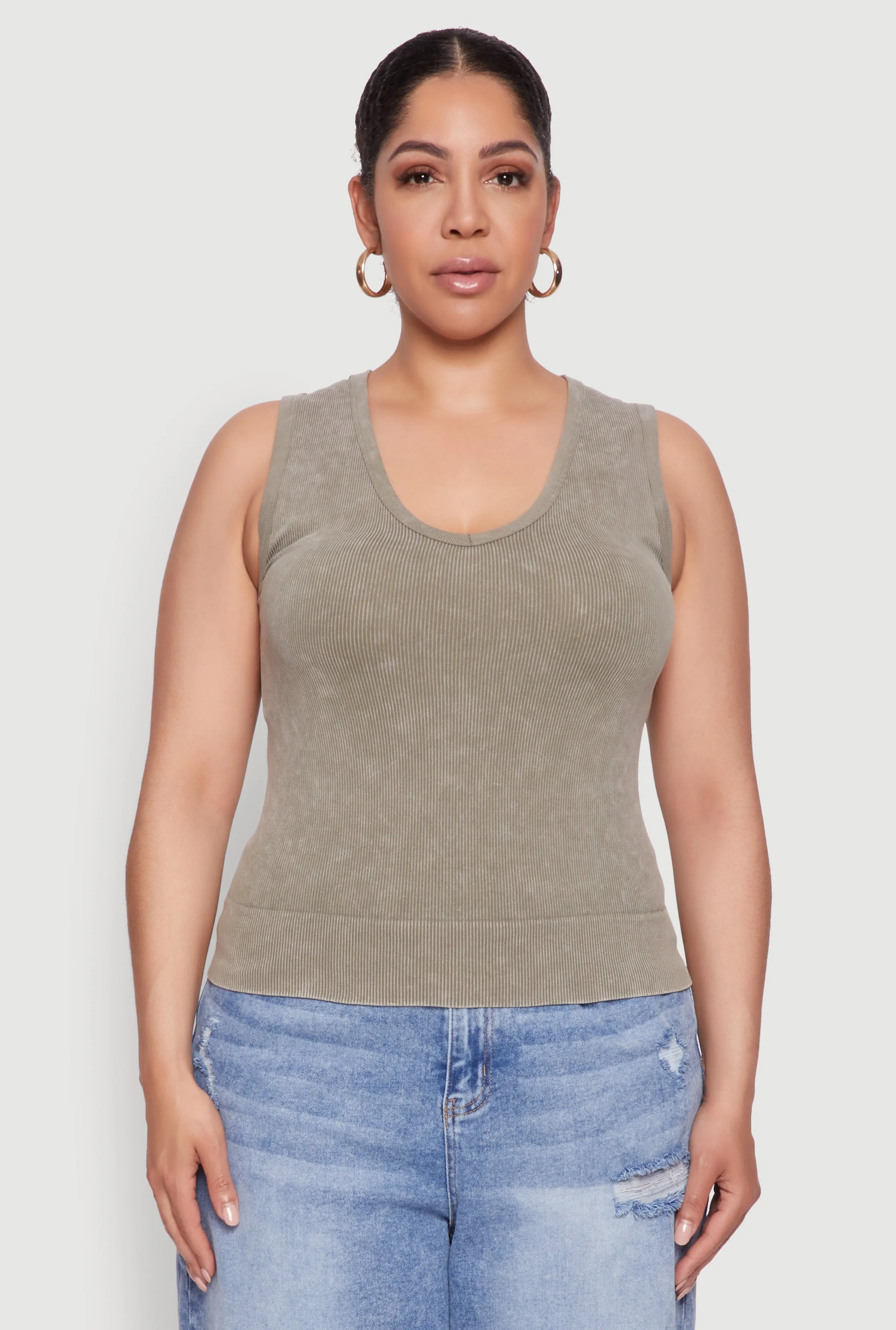 Plus Size Seamless Mineral Wash V Neck Tank Top sold by Rainbow product image thumbnail 2