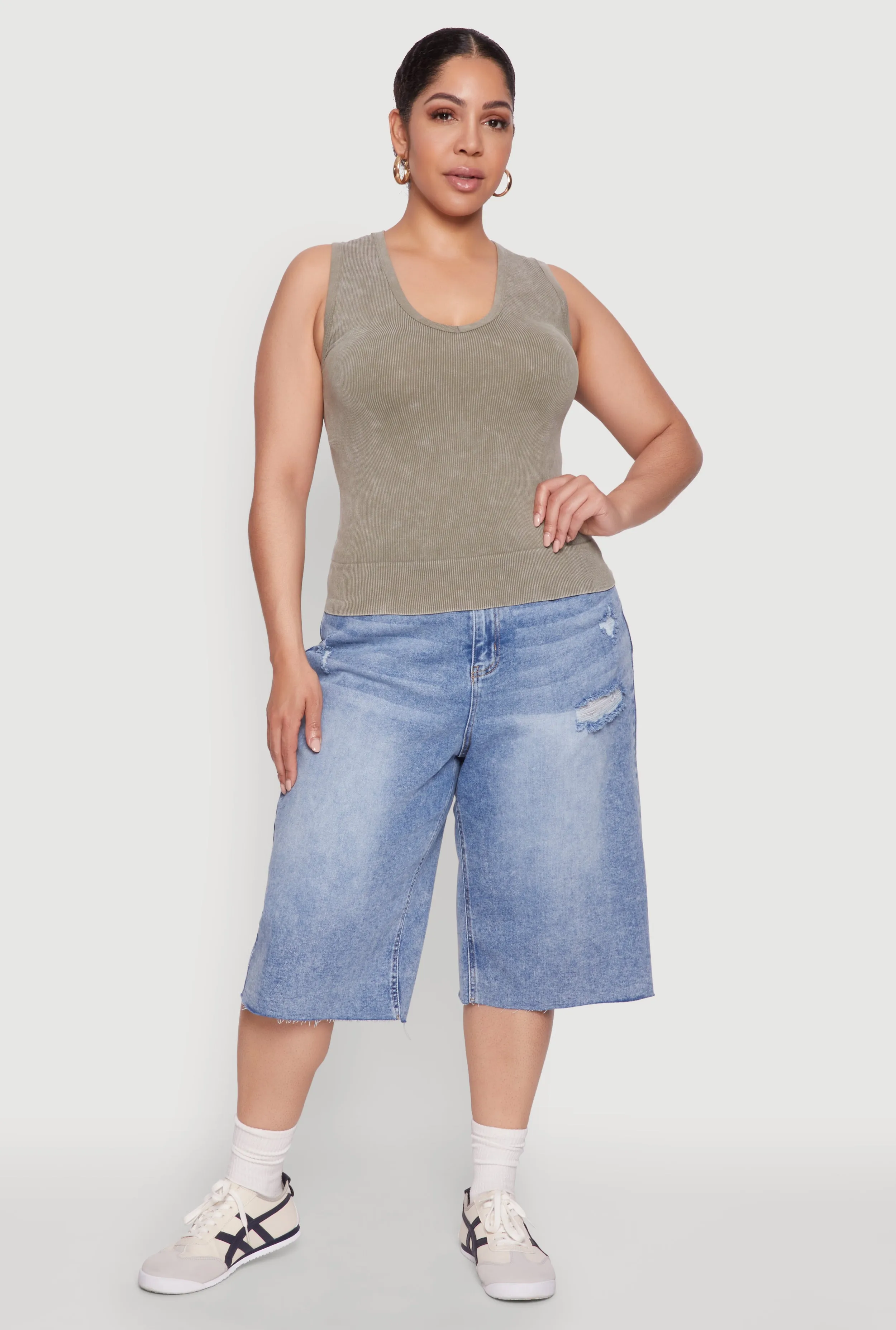Plus Size Seamless Mineral Wash V Neck Tank Top sold by Rainbow