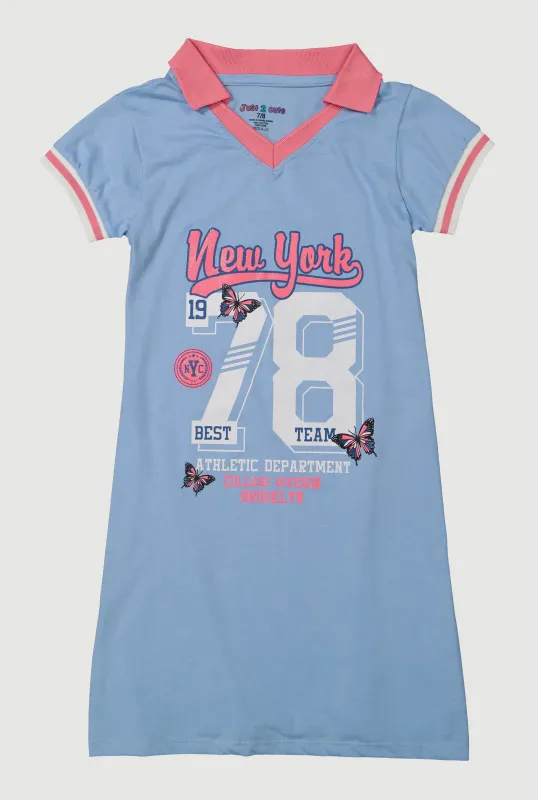 Girls Varsity Stripe New York Butterfly Graphic Dress sold by Rainbow
