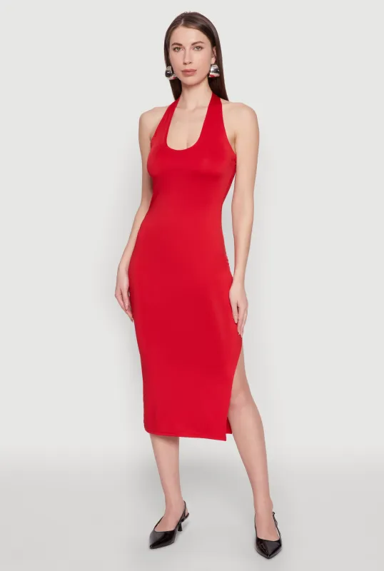Side Slit Halter Neck Midi Dress sold by Rainbow
