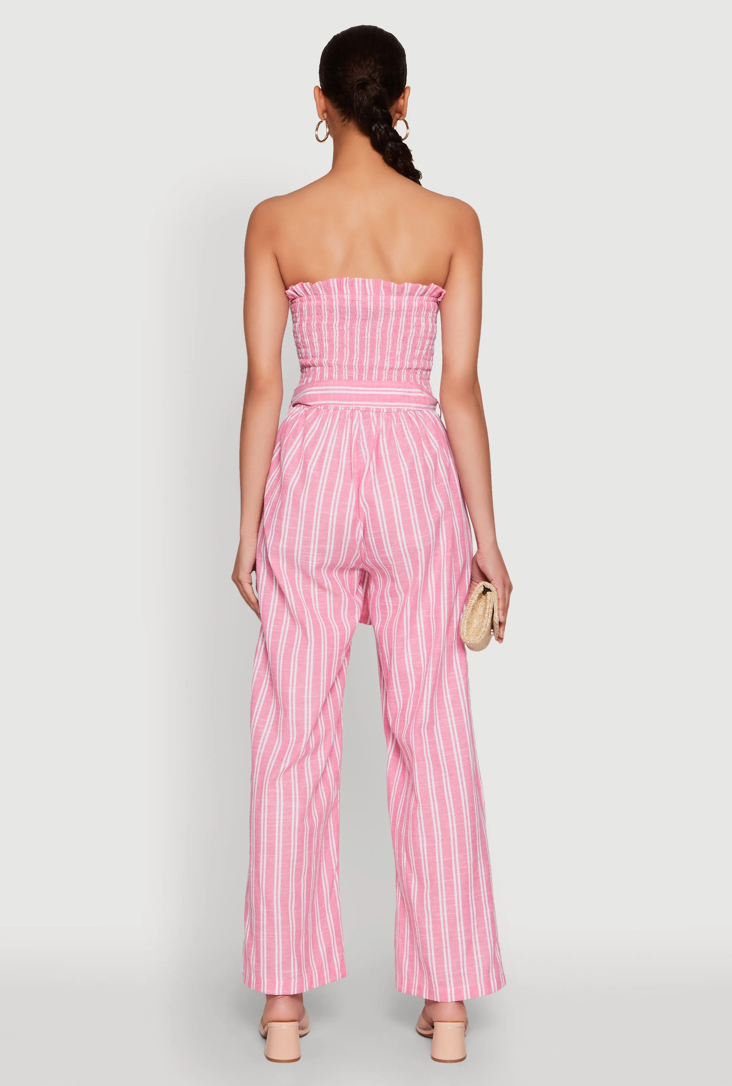 Smocked Tie Waist Belted Pinstripe Jumpsuit sold by Rainbow product image thumbnail 5