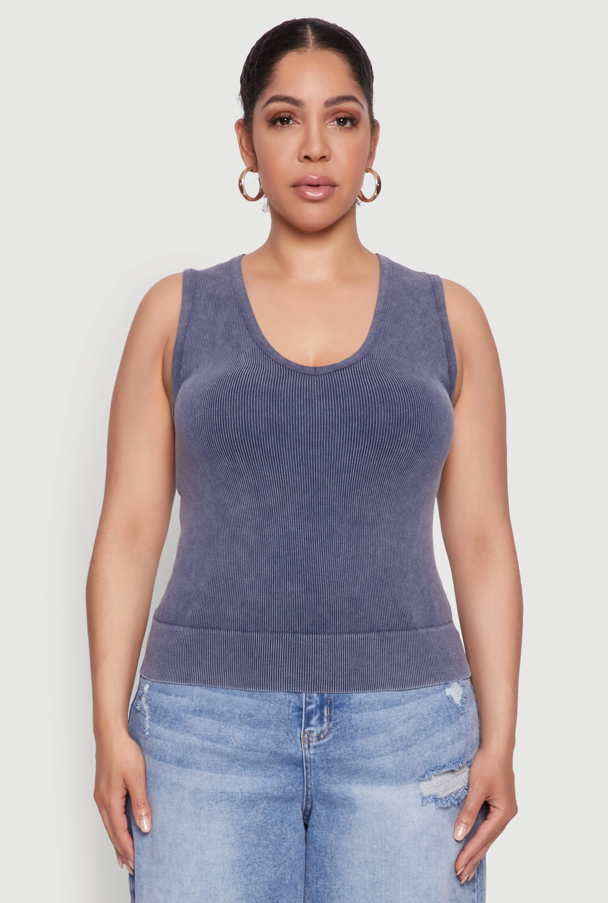 Plus Size Seamless Mineral Wash V Neck Tank Top sold by Rainbow product image thumbnail 2