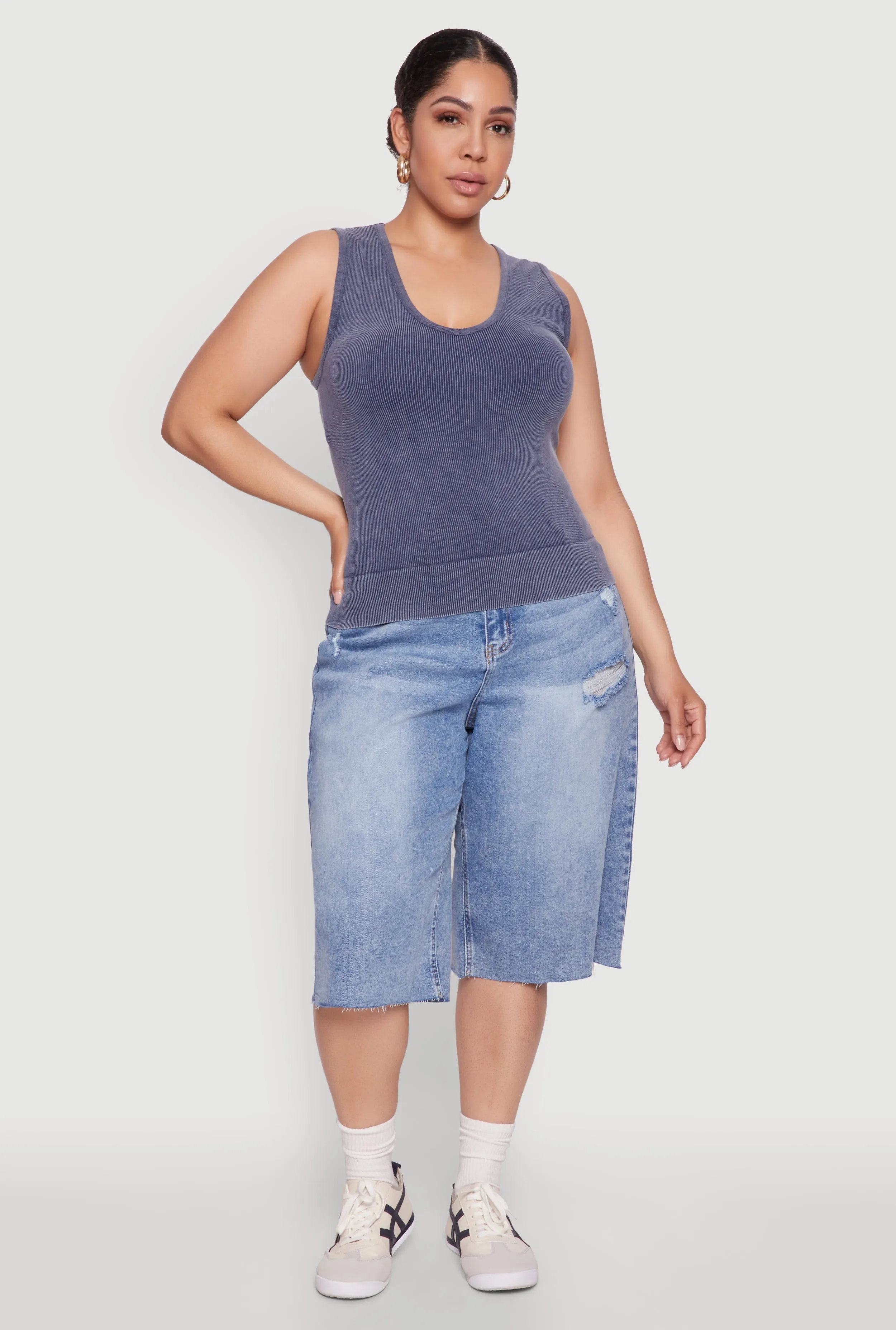 Plus Size Seamless Mineral Wash V Neck Tank Top sold by Rainbow