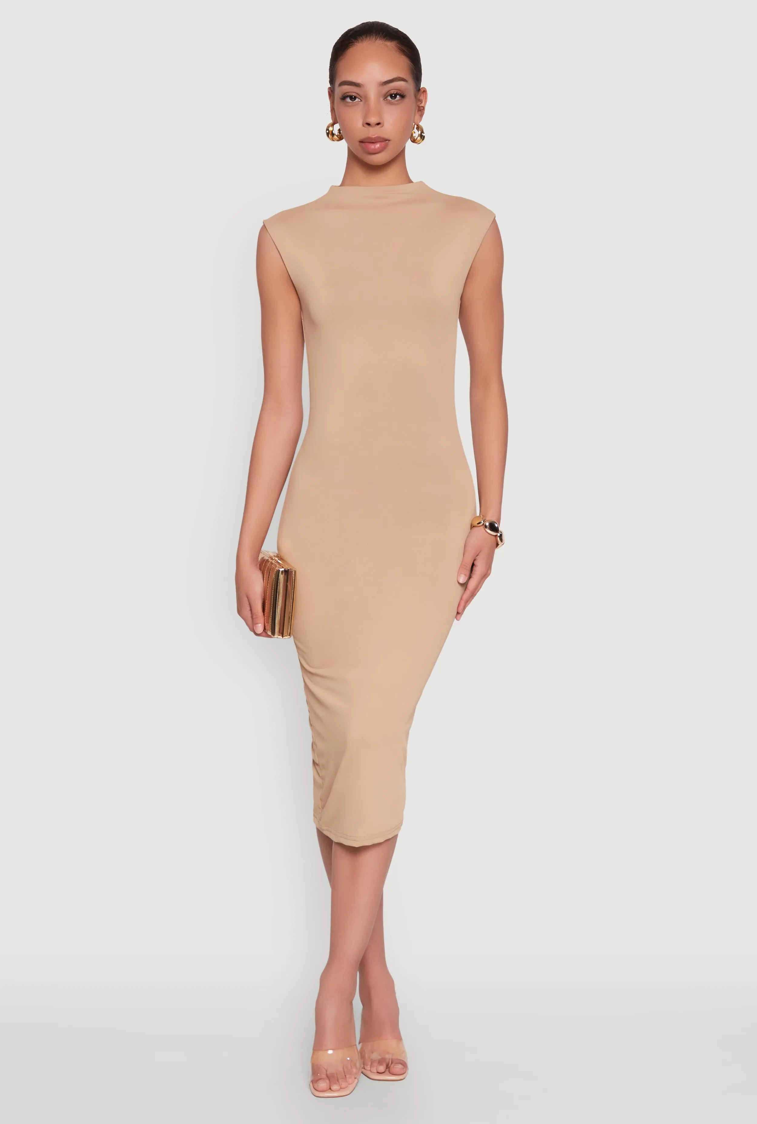 Mock Neck Cap Sleeve Midi Dress sold by Rainbow