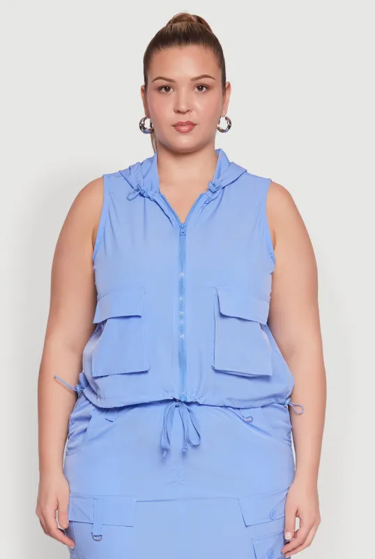 Plus Size Cargo Pocket Windbreaker Vest sold by Rainbow