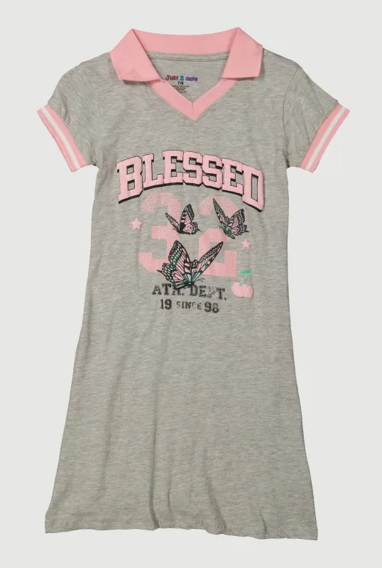 Girls Varsity Stripe Blessed Graphic Dress sold by Rainbow
