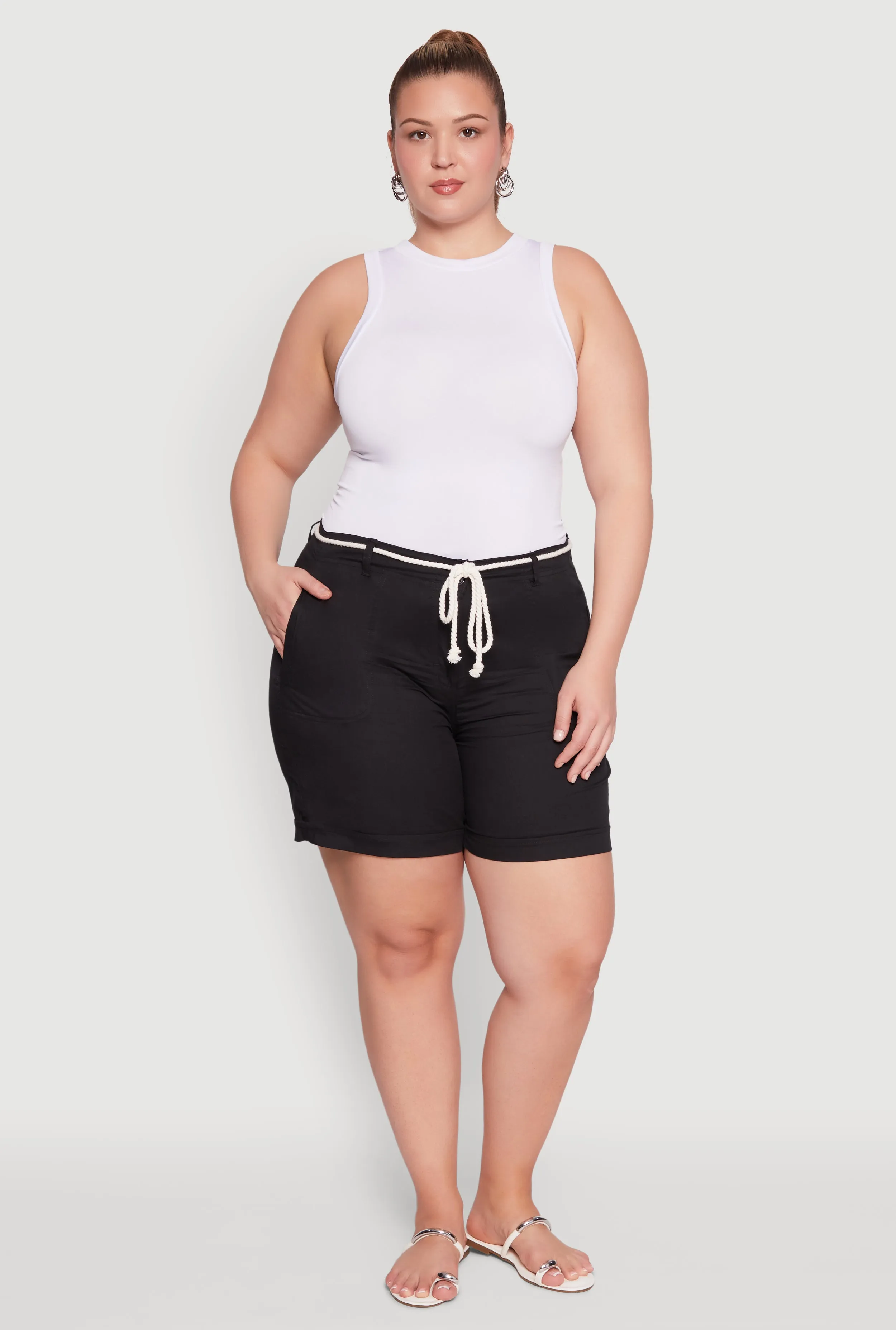 Plus Size Rope Belted Shorts sold by Rainbow
