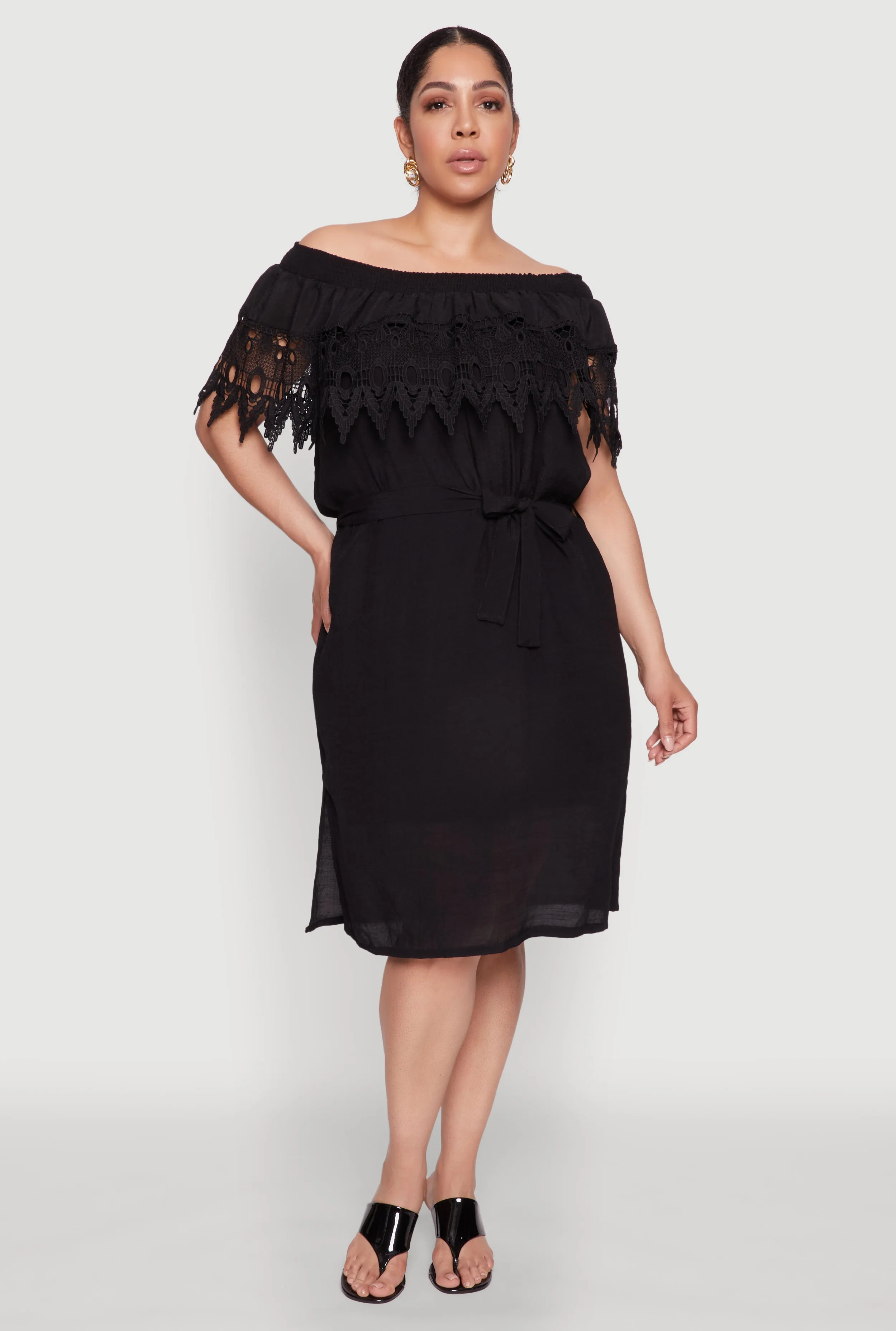 Plus Size Crochet Overlay Off The Shoulder Dress sold by Rainbow