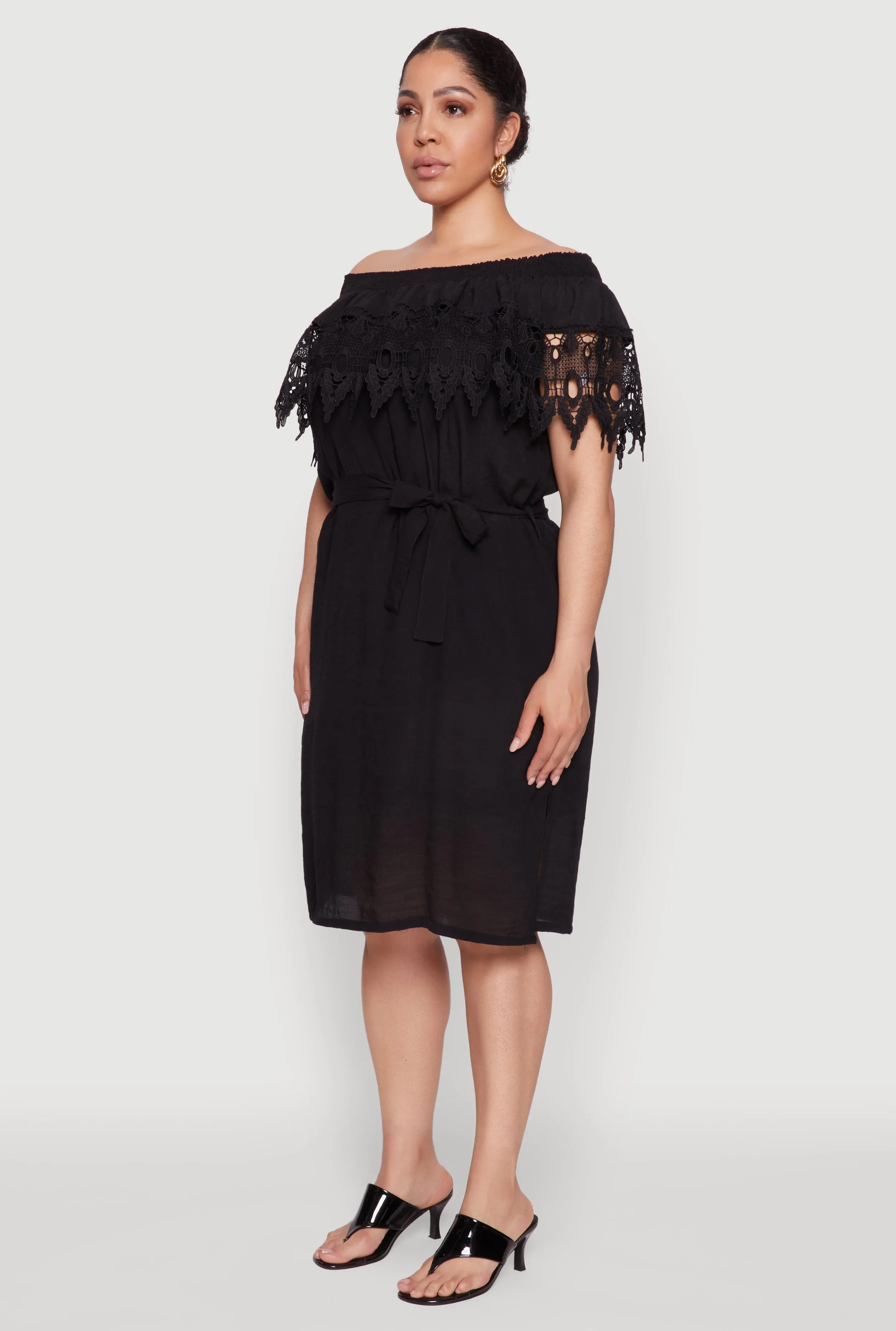 Plus Size Crochet Overlay Off The Shoulder Dress sold by Rainbow product image thumbnail 3