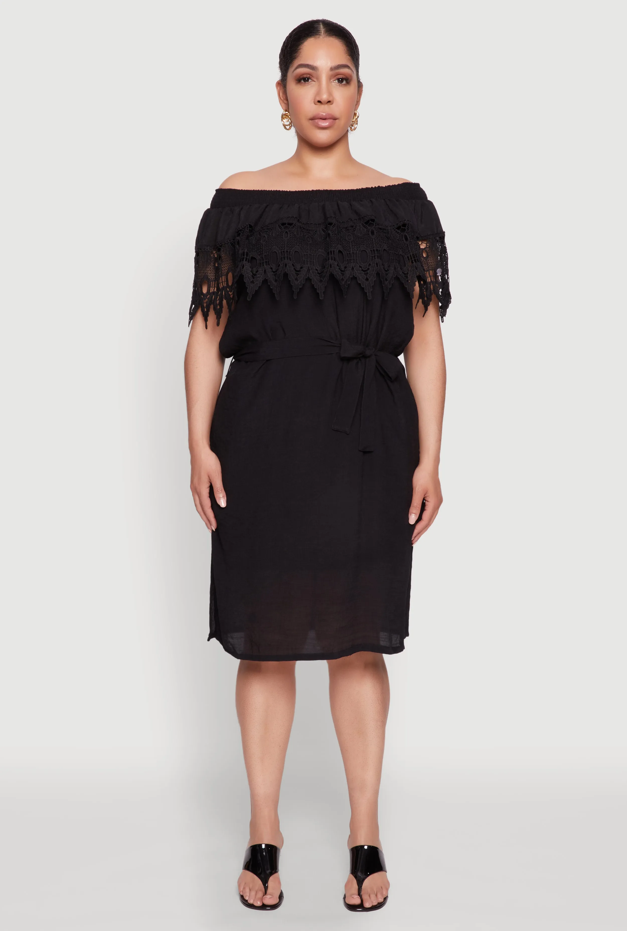 Plus Size Crochet Overlay Off The Shoulder Dress sold by Rainbow product image thumbnail 2