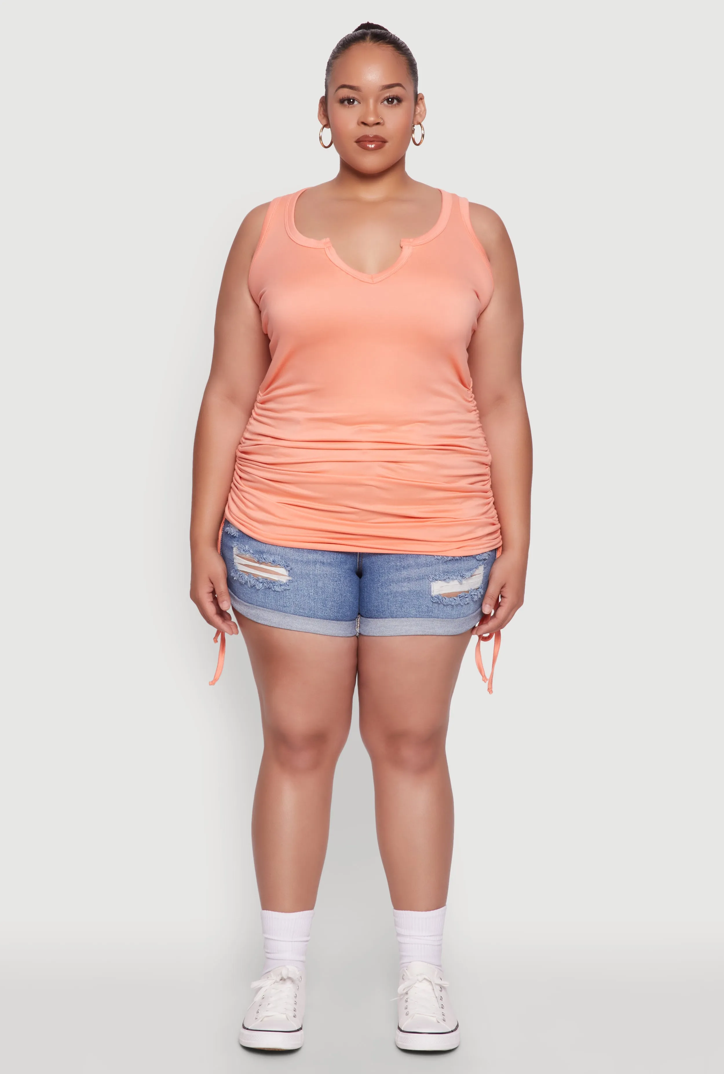 Plus Size Notch Neck Drawstring Side Tank Top sold by Rainbow product image thumbnail 3