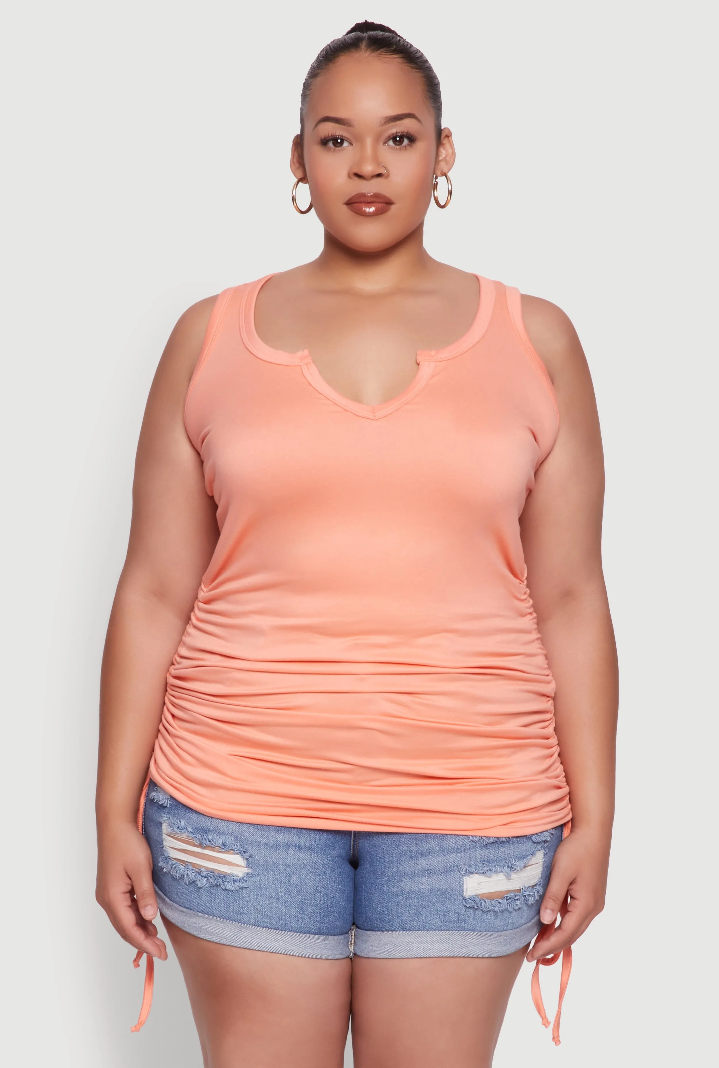 Plus Size Notch Neck Drawstring Side Tank Top sold by Rainbow product image thumbnail 2