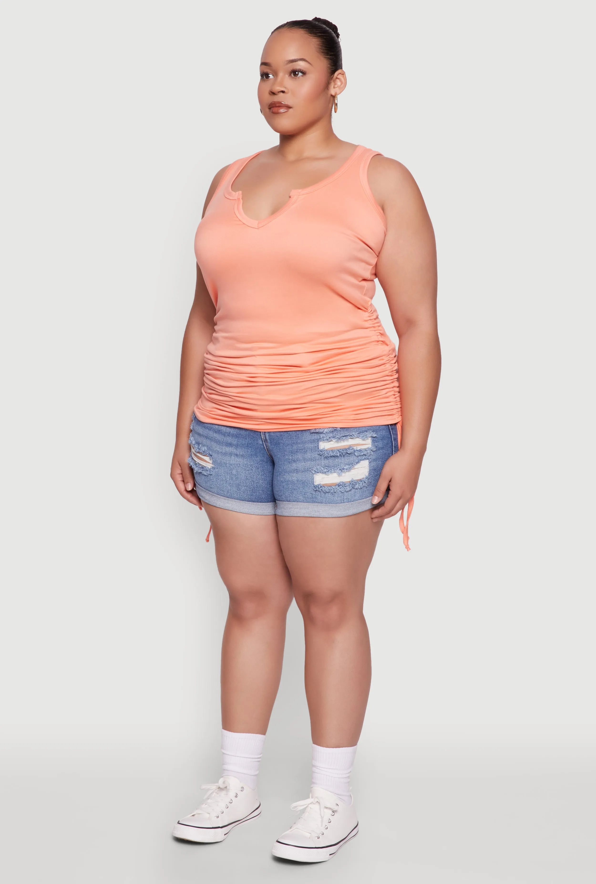 Plus Size Notch Neck Drawstring Side Tank Top sold by Rainbow product image thumbnail 5