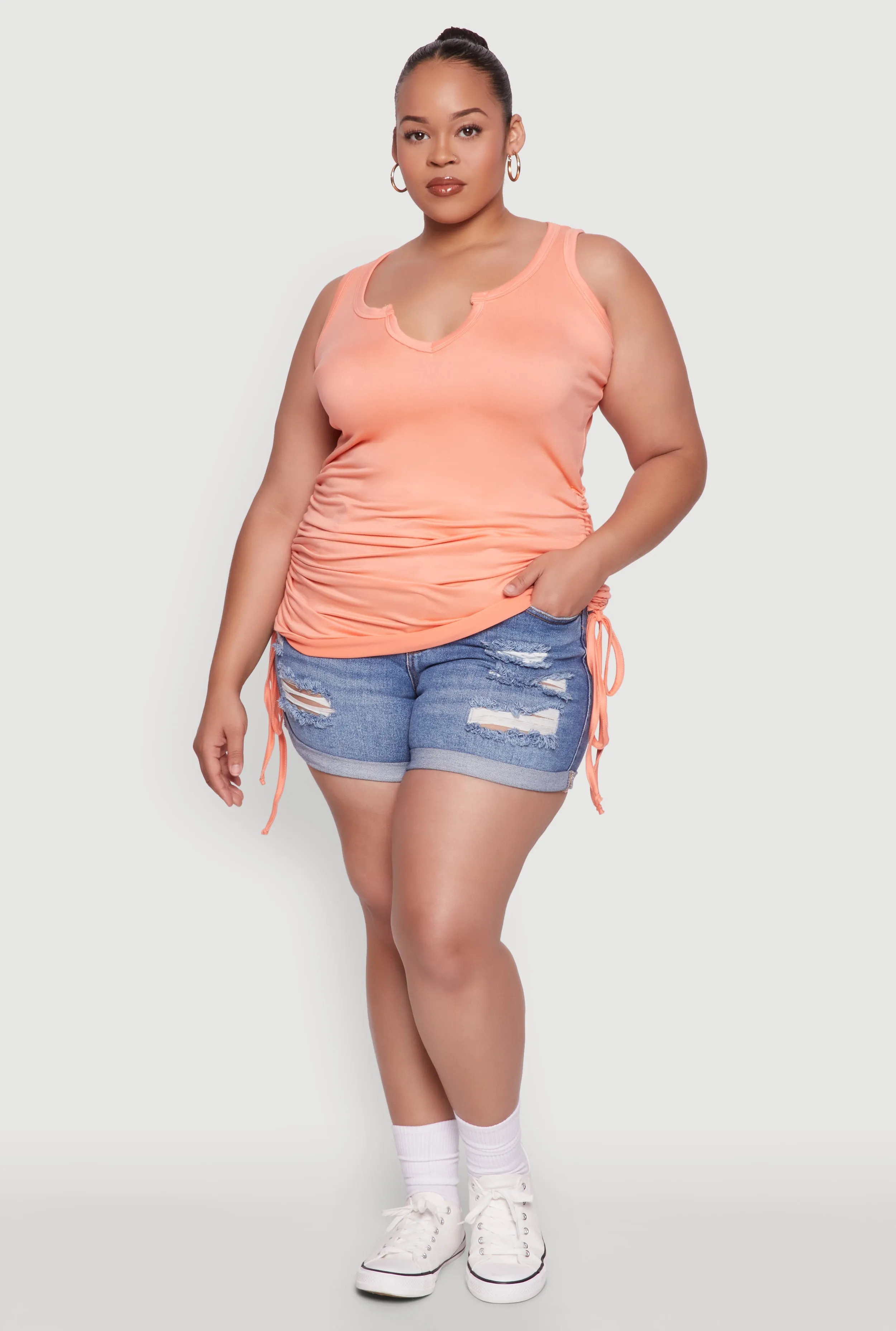 Plus Size Notch Neck Drawstring Side Tank Top sold by Rainbow