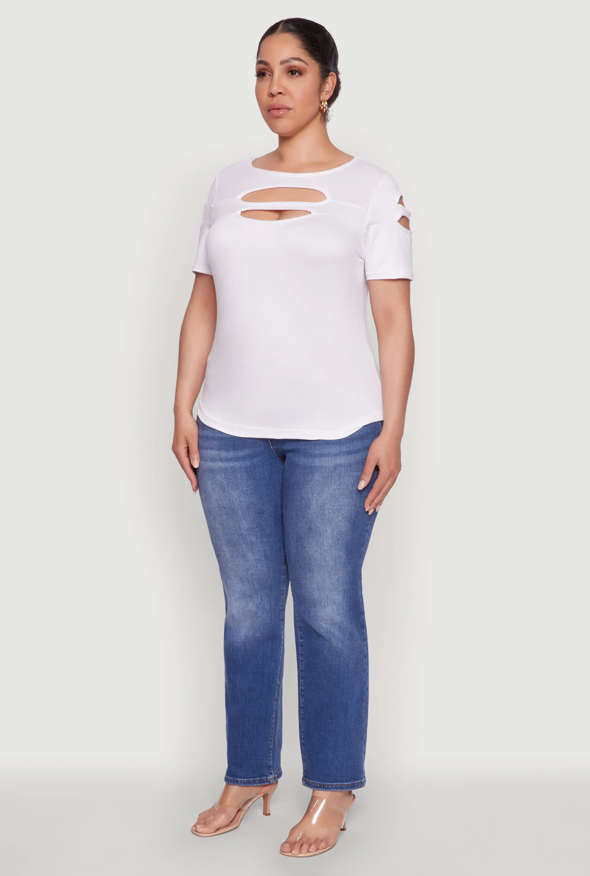 Plus Size Cut Out Crew Neck Tee sold by Rainbow product image thumbnail 5