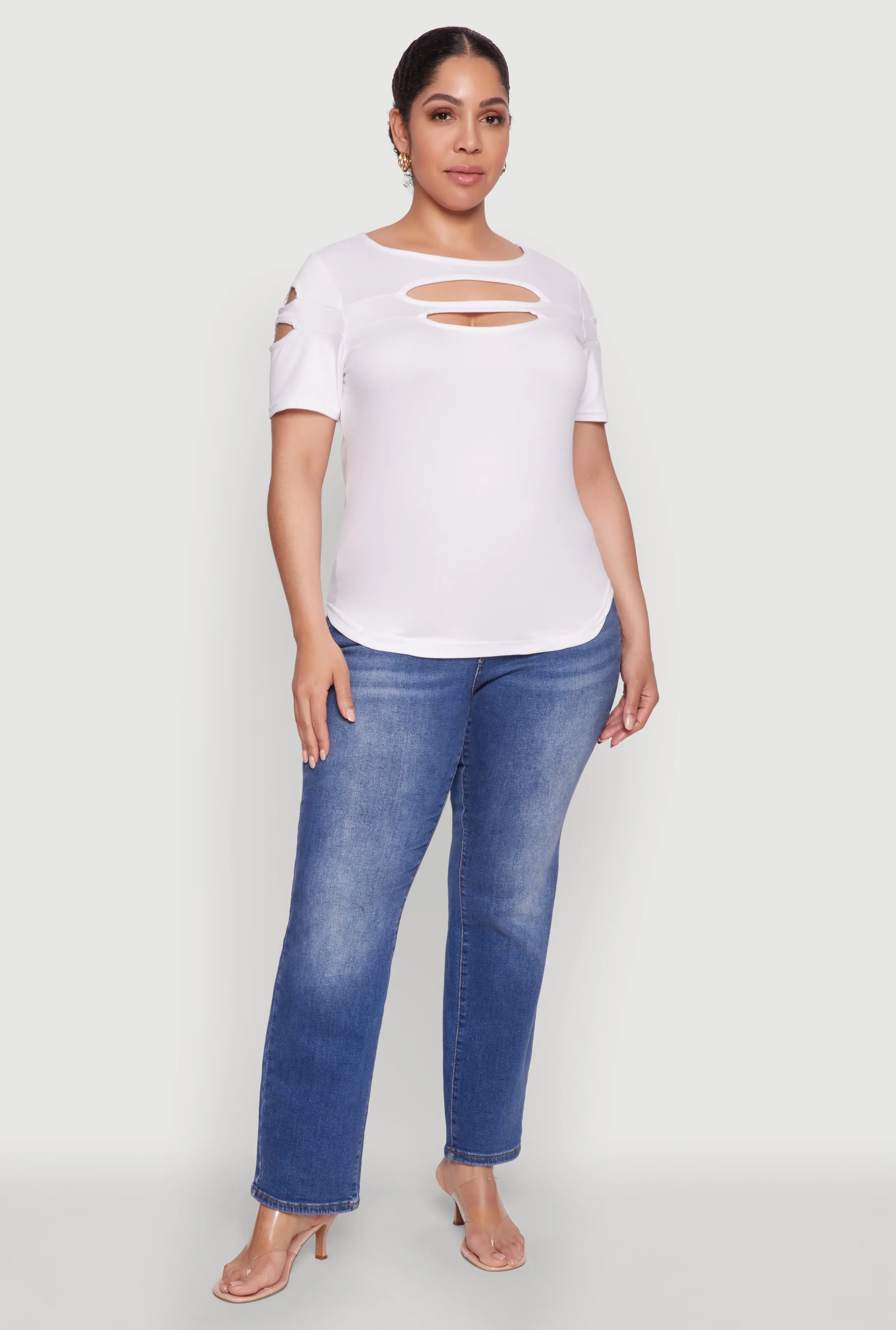 Plus Size Cut Out Crew Neck Tee sold by Rainbow