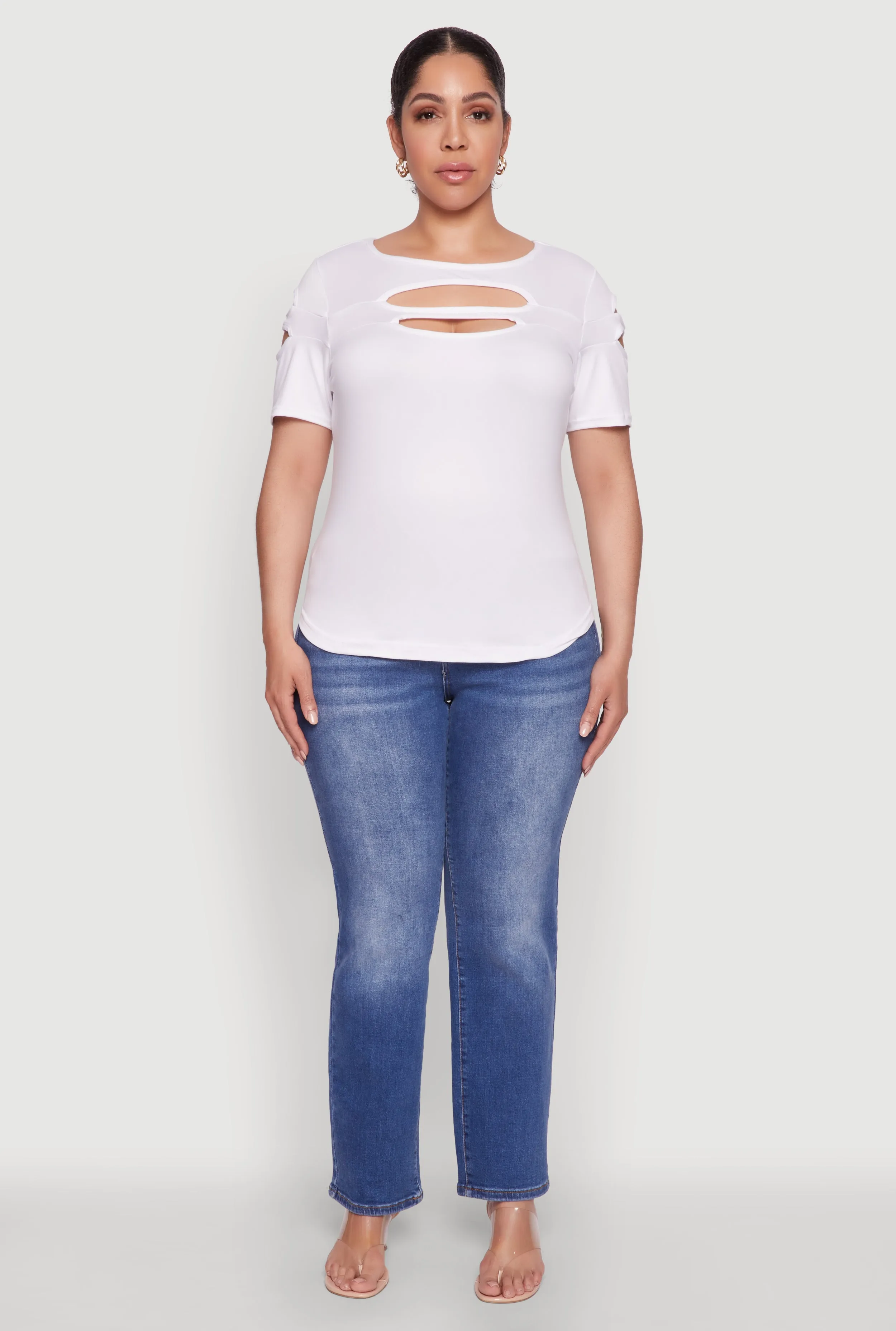 Plus Size Cut Out Crew Neck Tee sold by Rainbow product image thumbnail 3