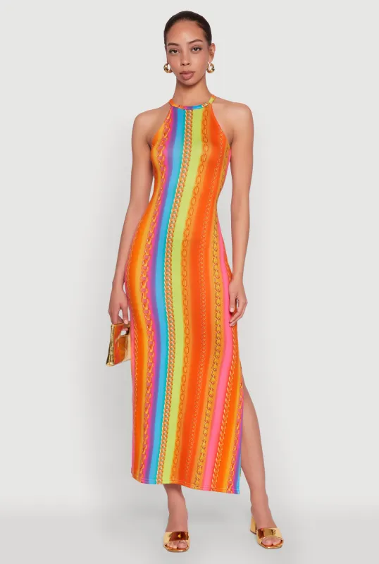Rainbow Chain Print Halter Dress sold by Rainbow
