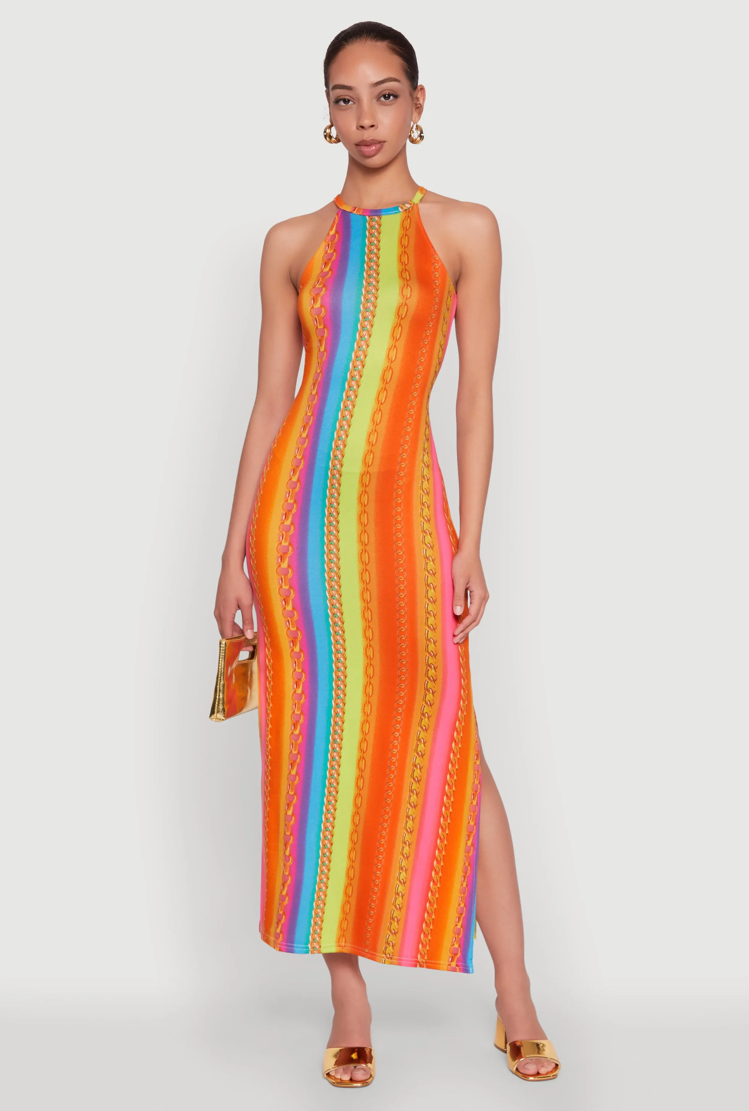 Rainbow Chain Print Halter Dress sold by Rainbow