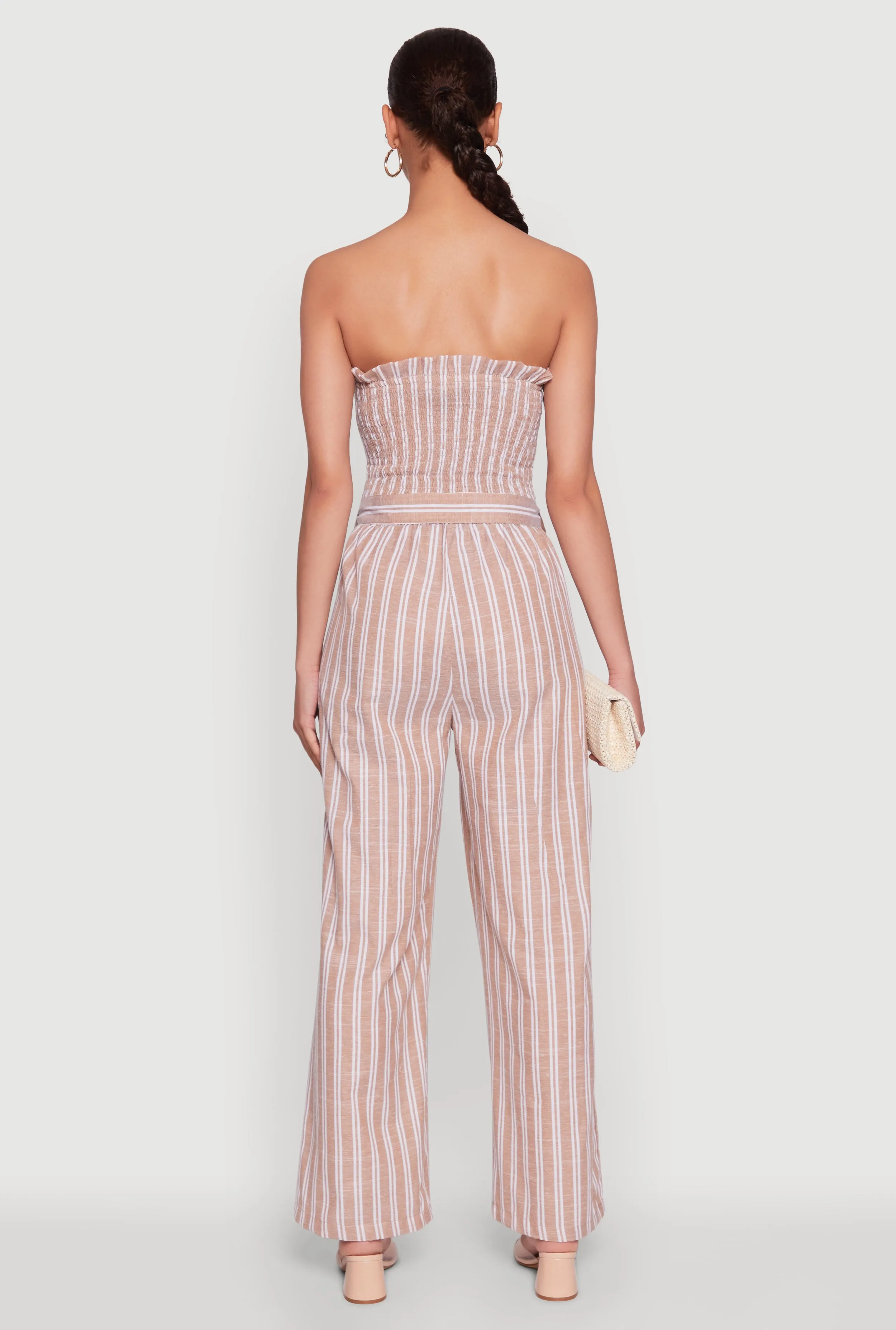 Smocked Tie Waist Belted Pinstripe Jumpsuit sold by Rainbow product image thumbnail 5