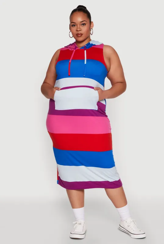 Plus Size Color Blocked Hooded Tank Dress sold by Rainbow
